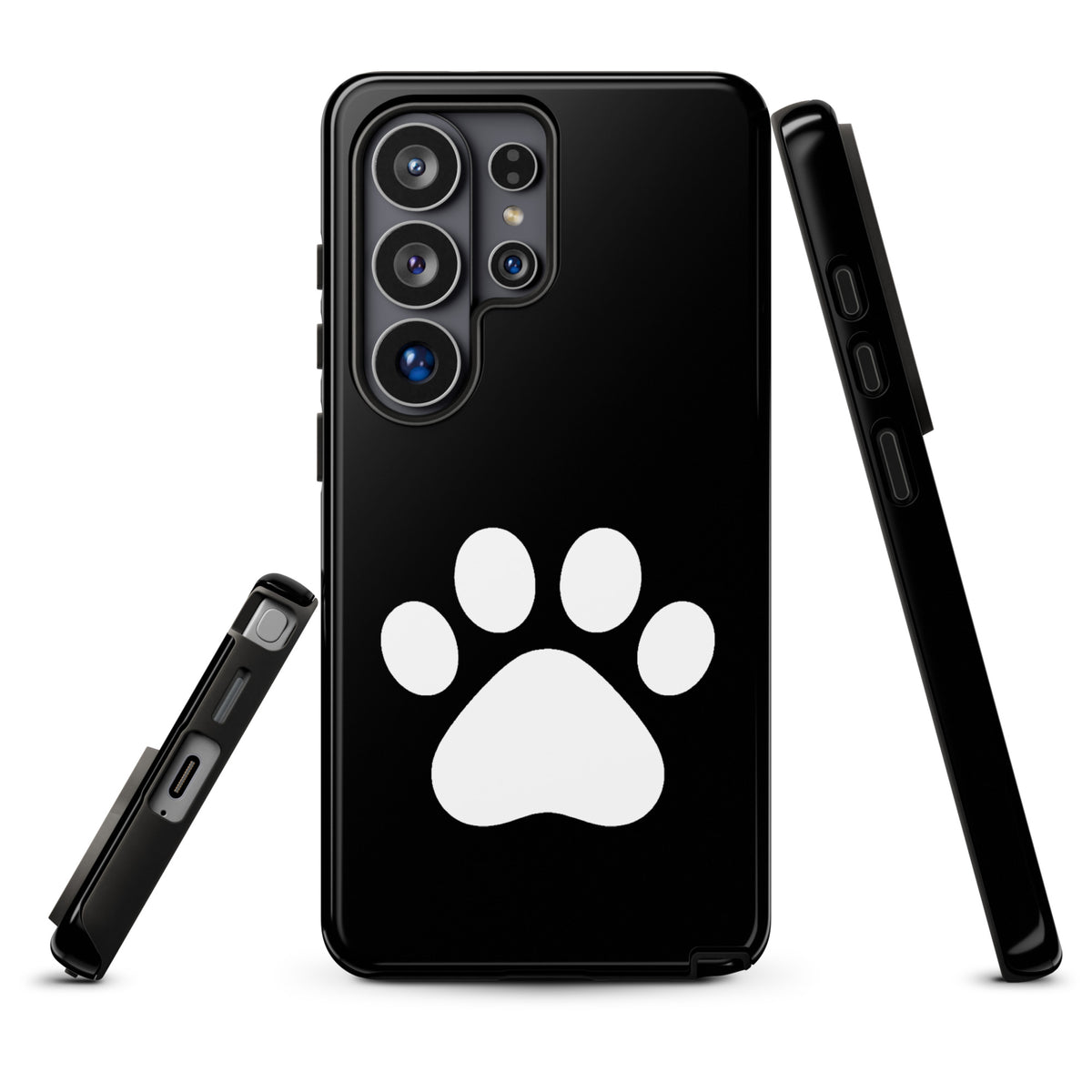 Phone Case for Samsung Galaxy with black and white paw print design for pet lovers, showcasing durability and style.