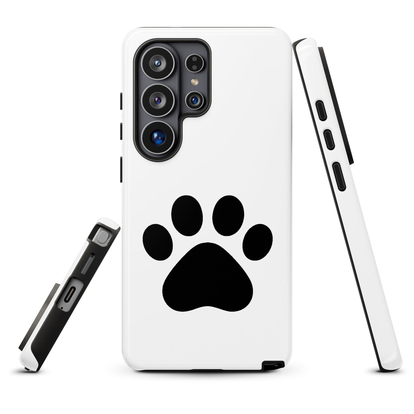 Phone Case for Samsung Galaxy with black paw print design in white and black, ideal for pet lovers, featuring minimalist cat and dog charm.