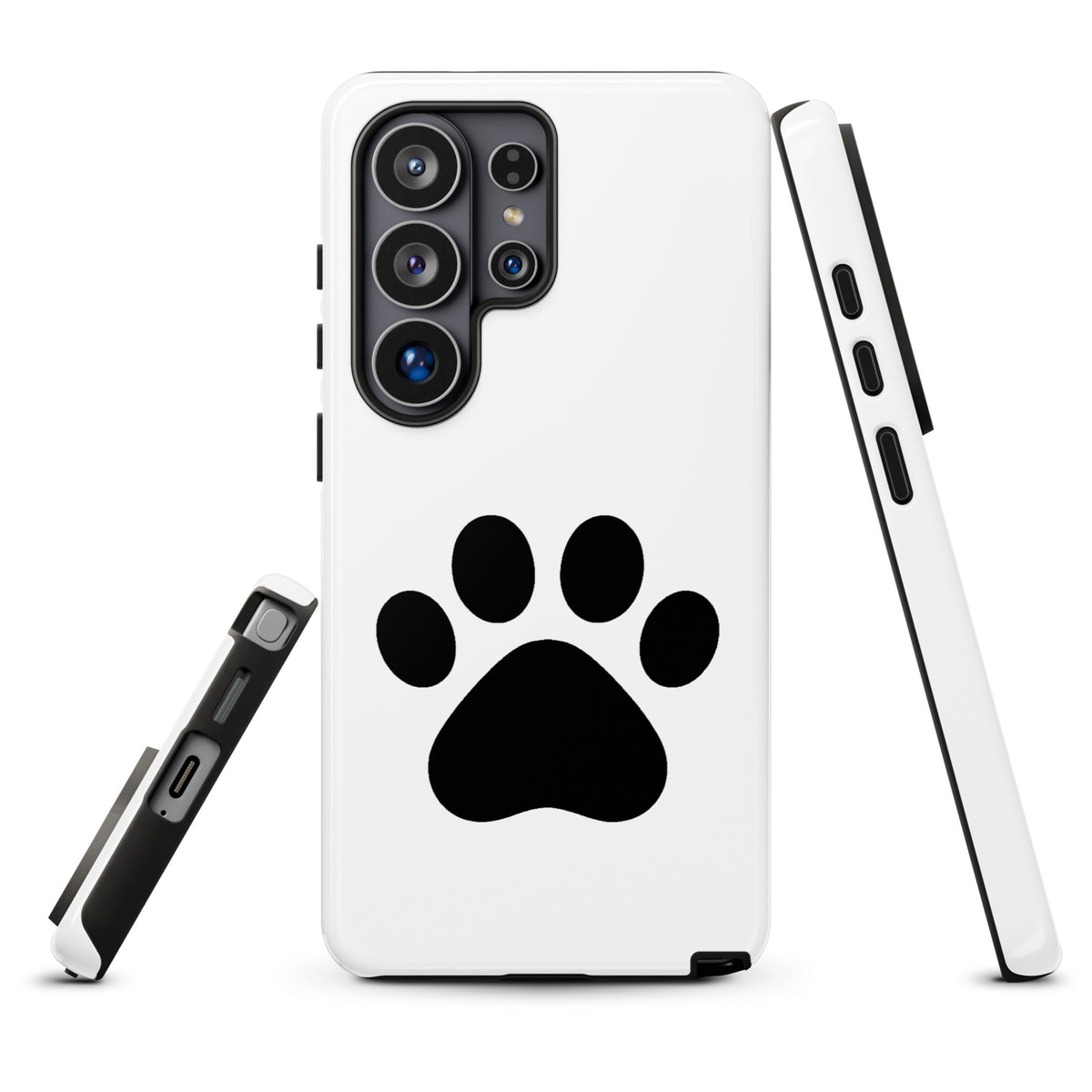 Phone Case for Samsung Galaxy with black paw print design in white and black, ideal for pet lovers, featuring minimalist cat and dog charm.