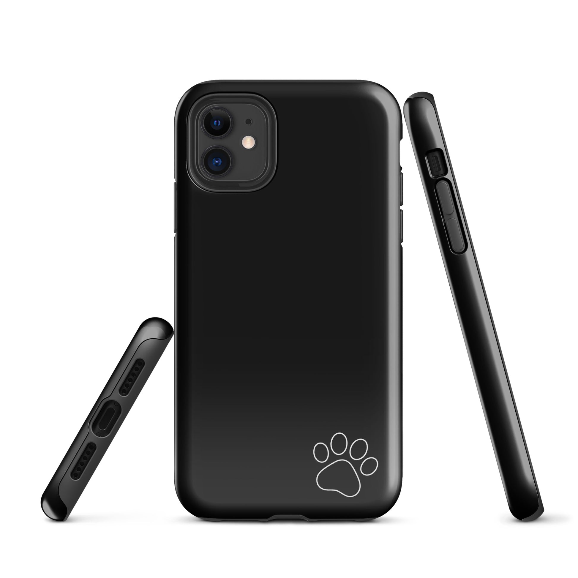 Phone Case for iPhone with paw print design, black minimalist Tough Case for animal lovers. Sleek accessory with subtle charm.