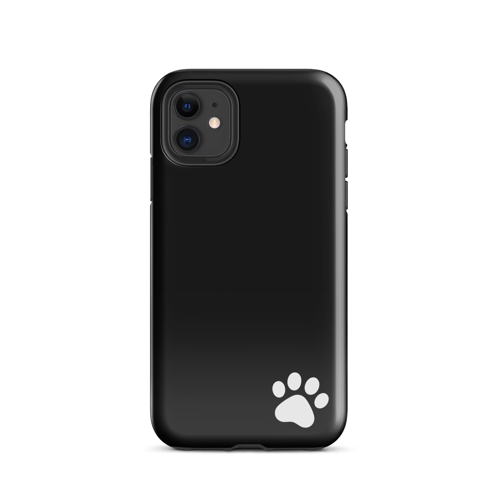 Black Paw-Print Luxe Minimalist Phone Case for iPhone with white paw print design
