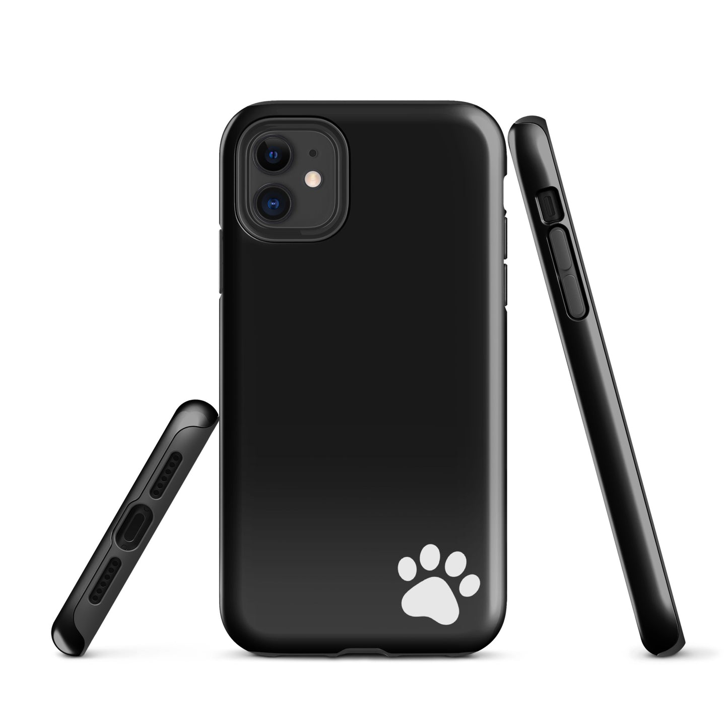 Phone Case for iPhone: Paw-Print Luxe Minimalist Tough Case with white paw design on black background