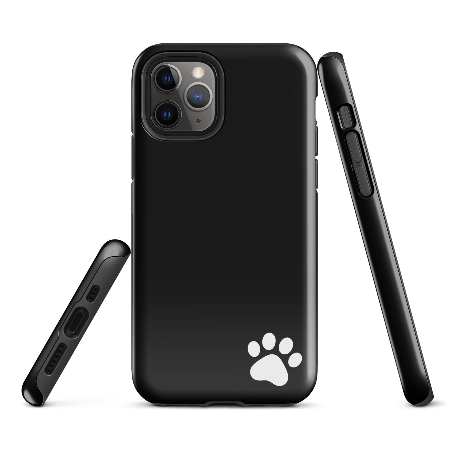 Phone Case for iPhone with paw print design, minimalist black tough case, stylish accessory for pet lovers.