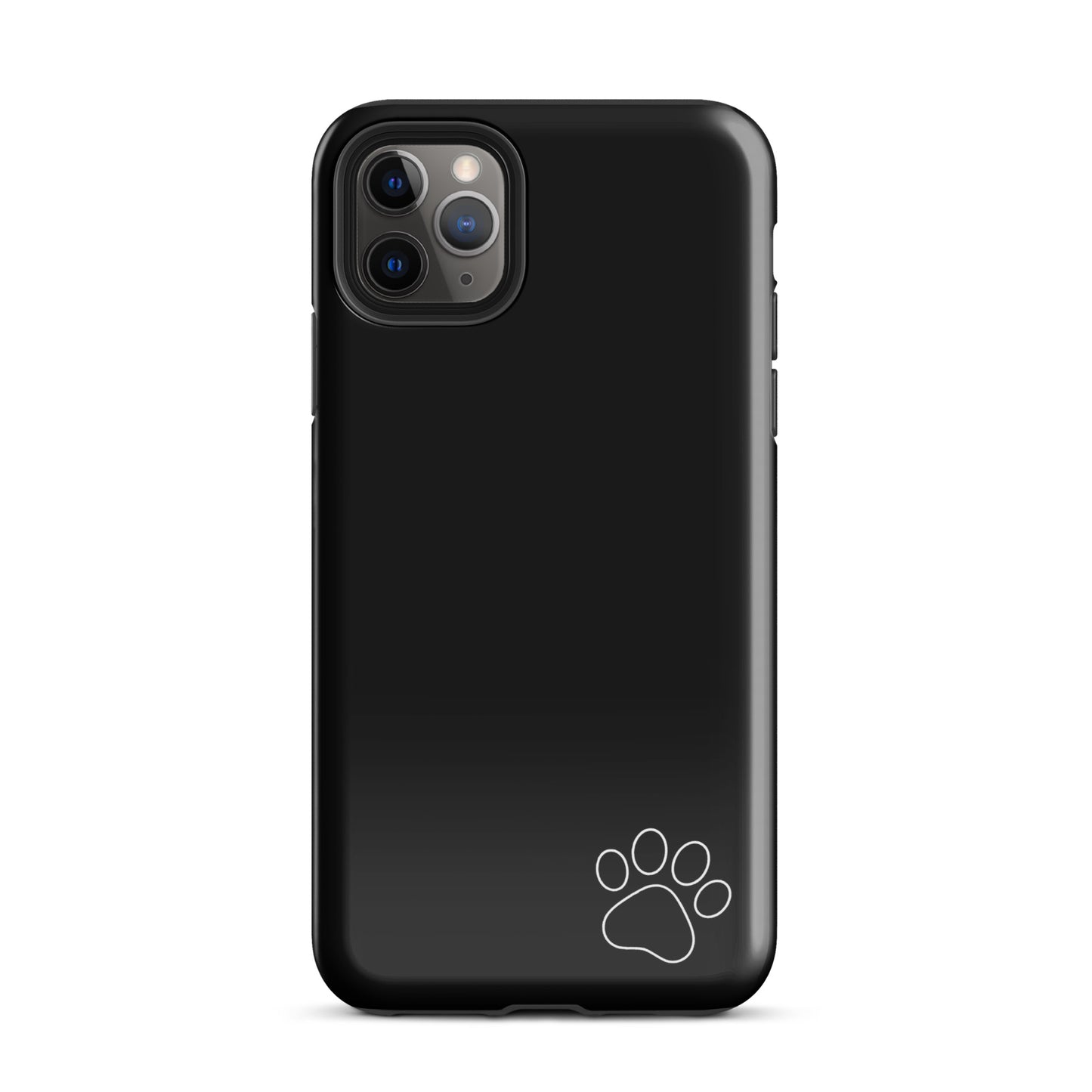 Phone Case for iPhone with black design featuring a white paw-print in the corner, offering a minimalist tough protection and stylish look.