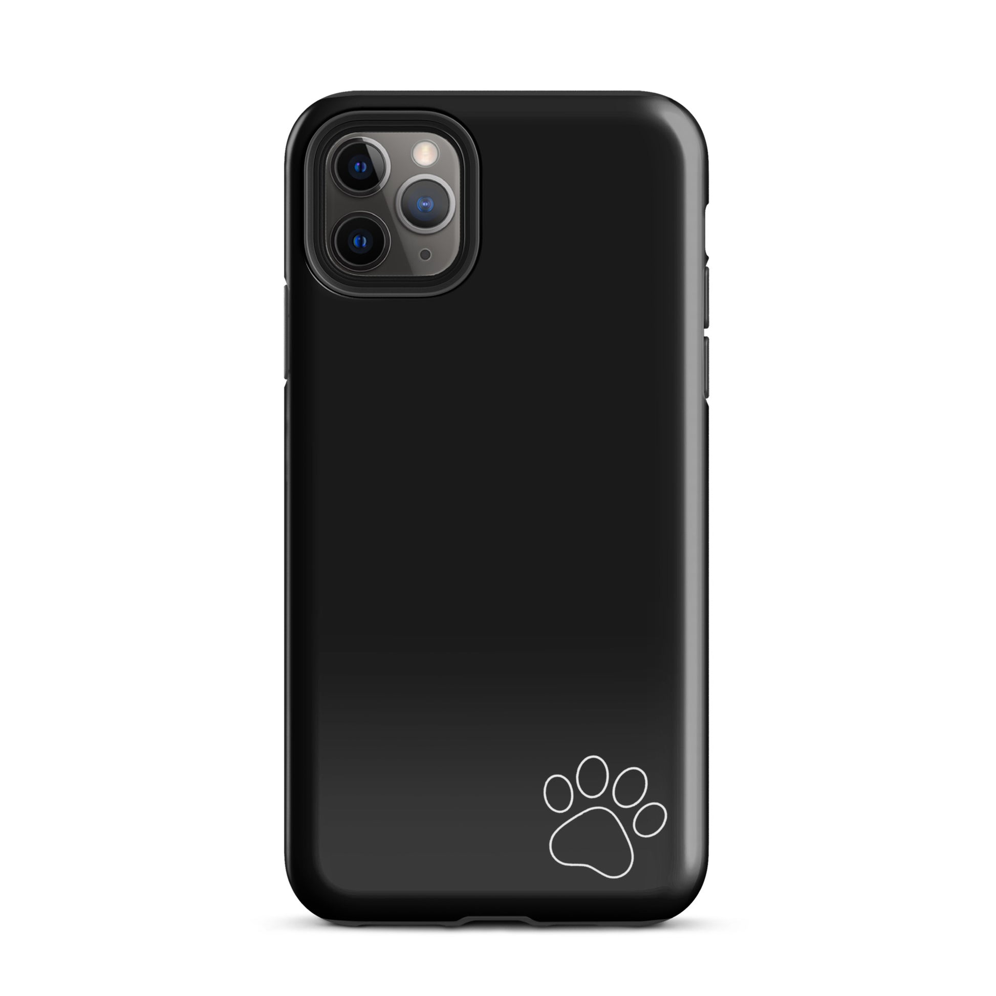 Phone Case for iPhone with black design featuring a white paw-print in the corner, offering a minimalist tough protection and stylish look.