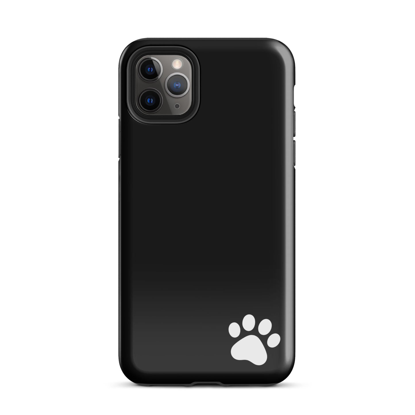 Phone Case for iPhone with white paw print design on black minimalist tough case