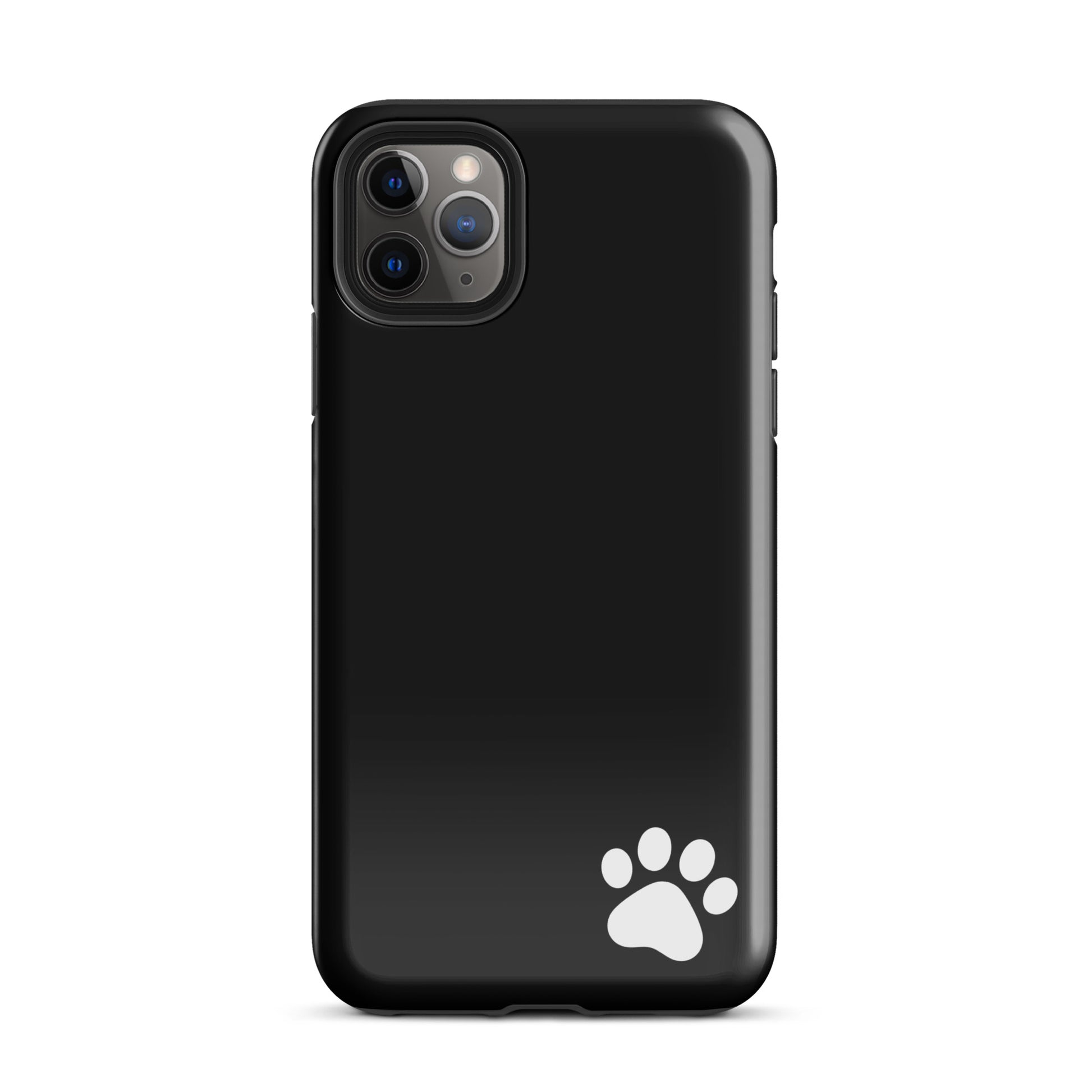 Phone Case for iPhone with white paw print design on black minimalist tough case
