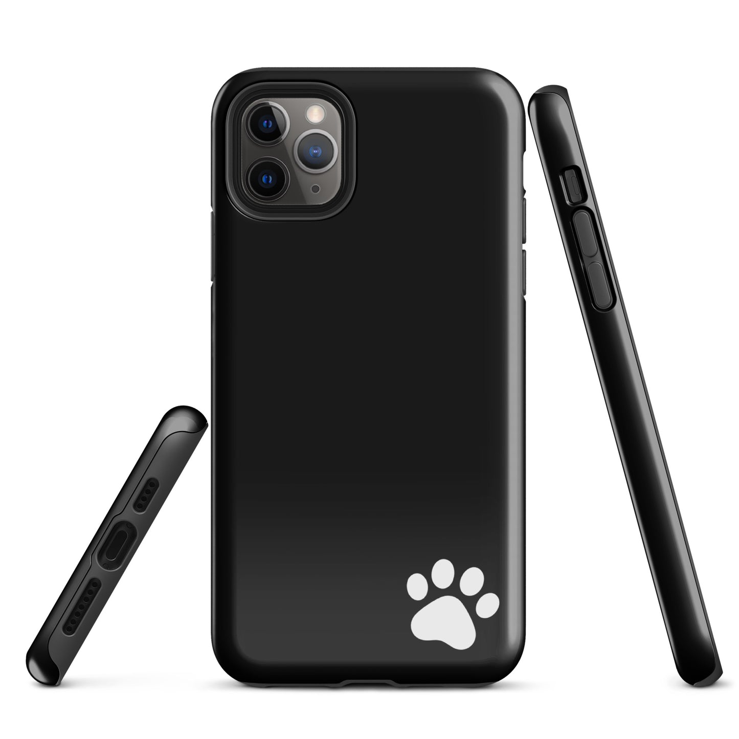Phone Case with paw-print design for iPhone, black color, minimalist Tough Case with sleek and modern style.