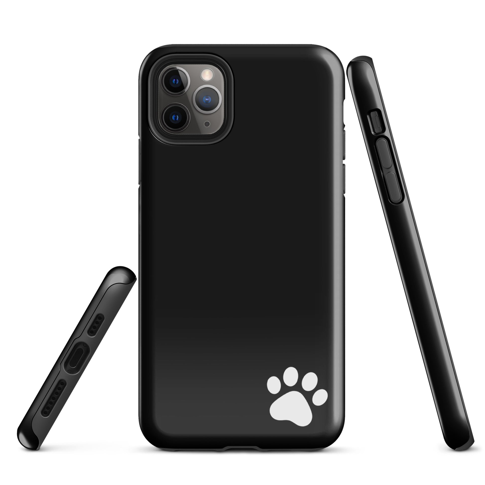 Phone Case with paw-print design for iPhone, black color, minimalist Tough Case with sleek and modern style.