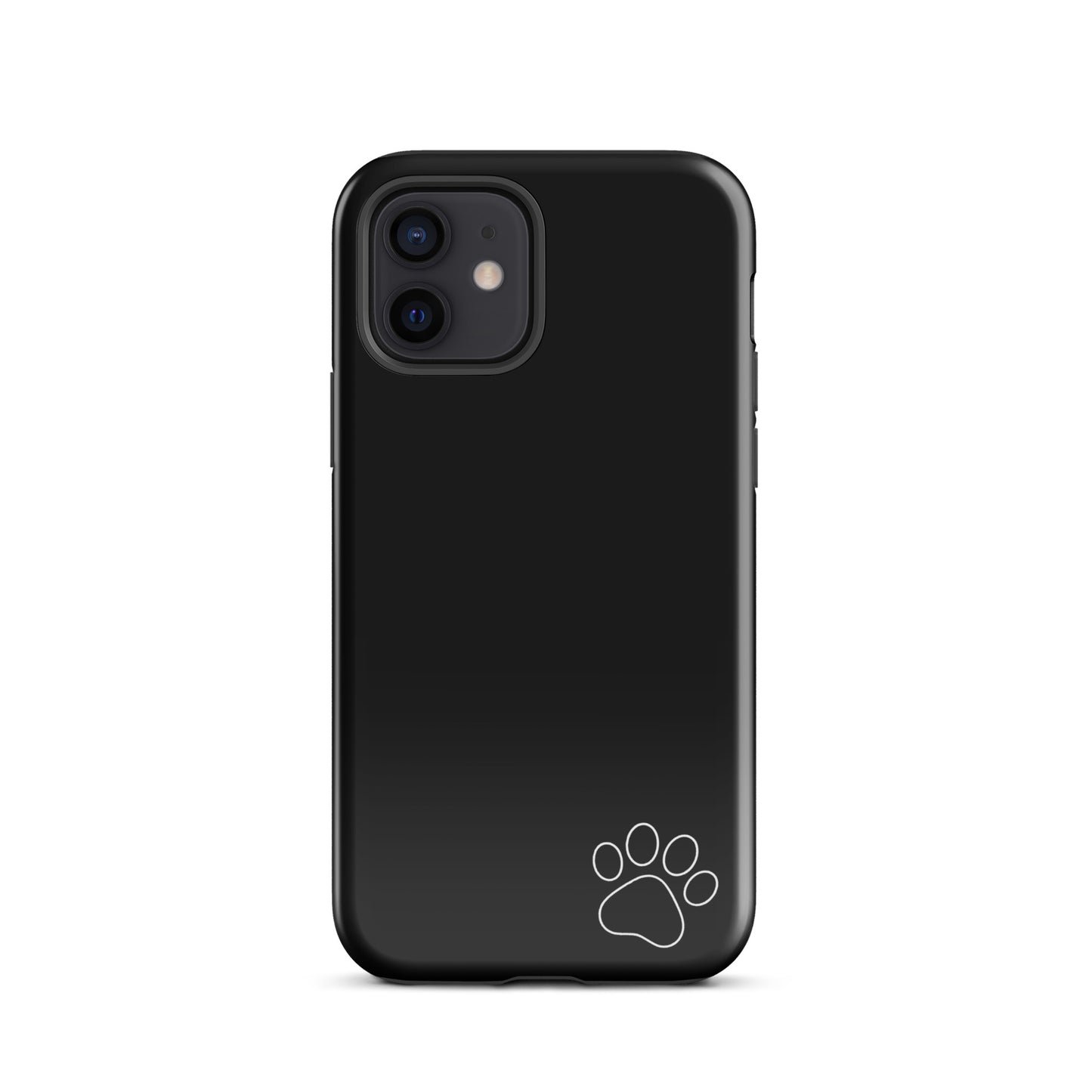 Phone Case for iPhone with black design and white paw print in corner, minimalist and tough for pet lovers.