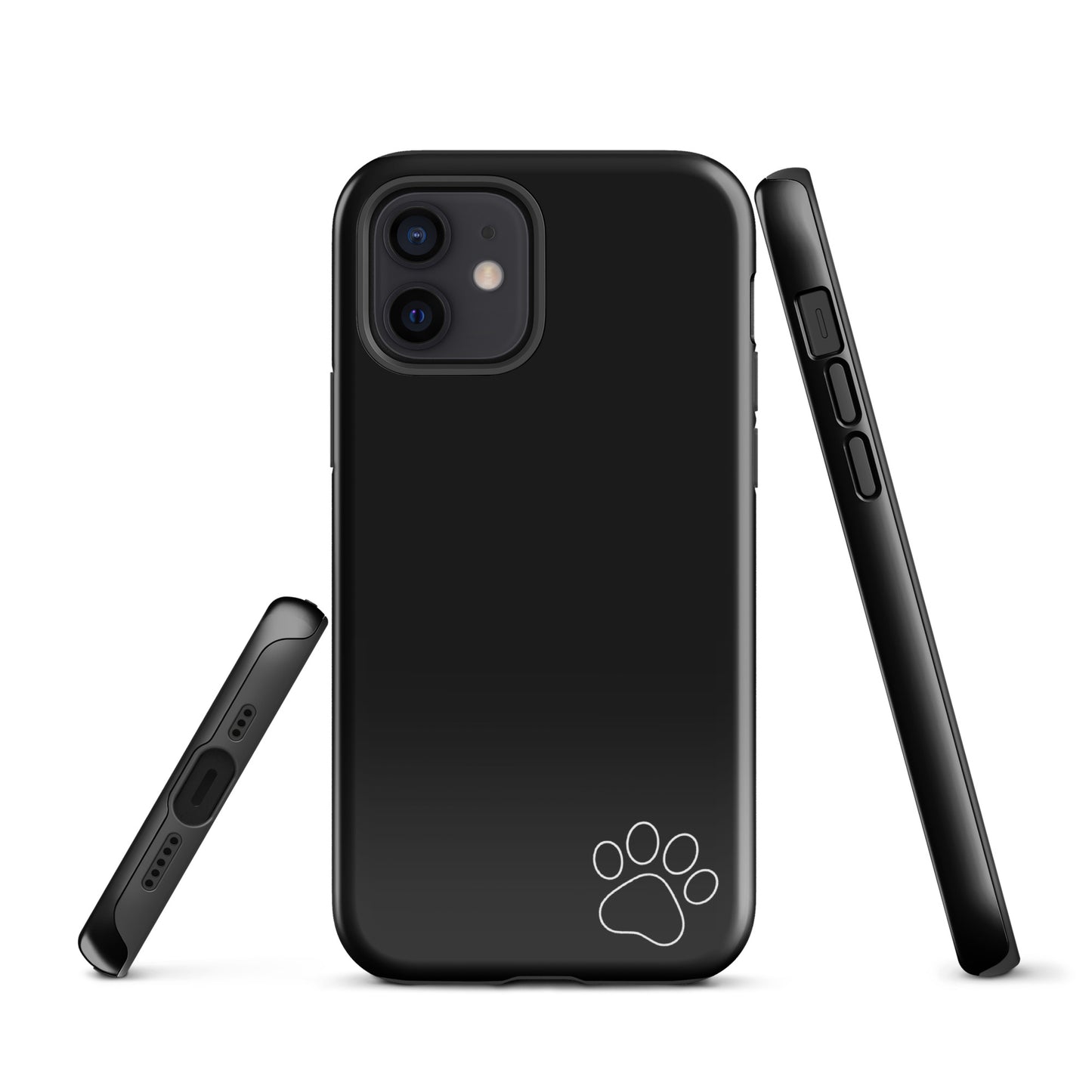 Sleek black Phone Case for iPhone with a white paw print in the corner, combining minimalist design and playful charm for animal lovers.