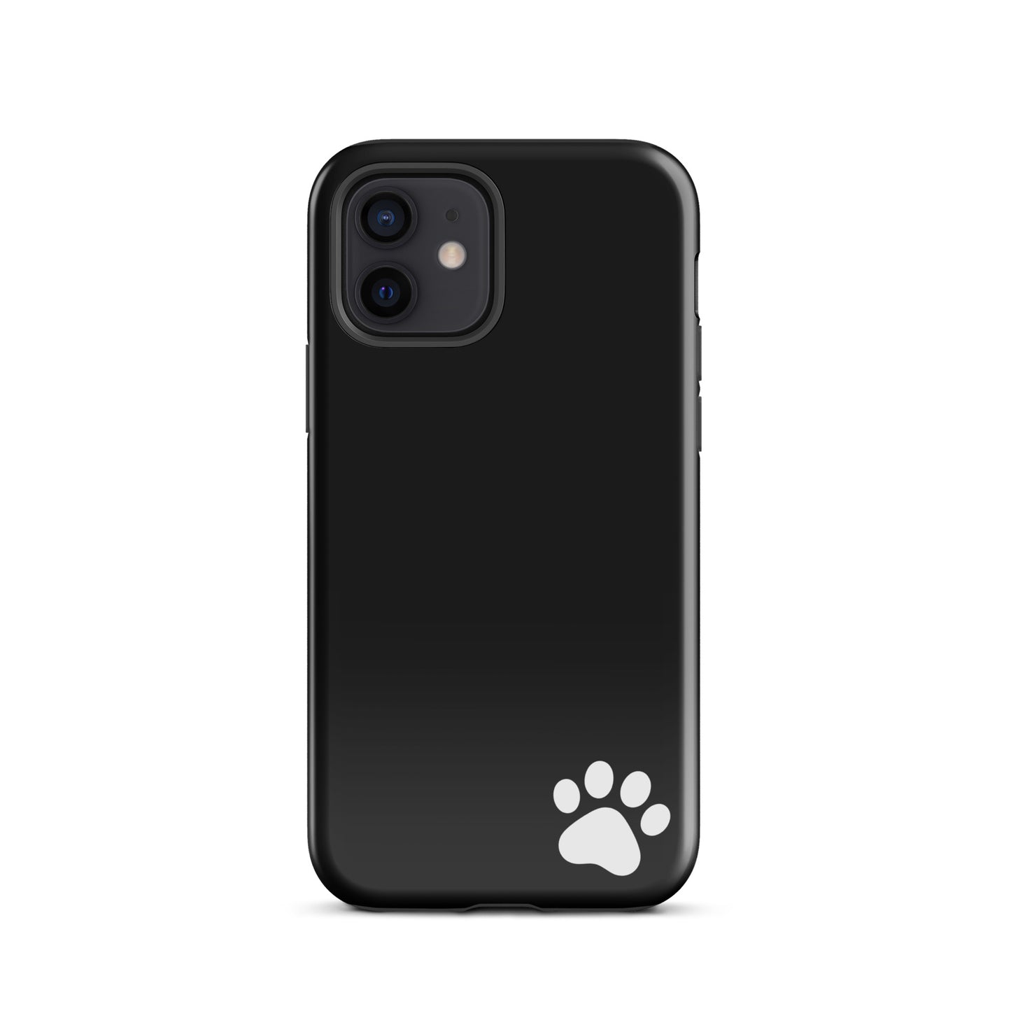 Phone Case for iPhone: Black Tough Case with White Paw Print Design