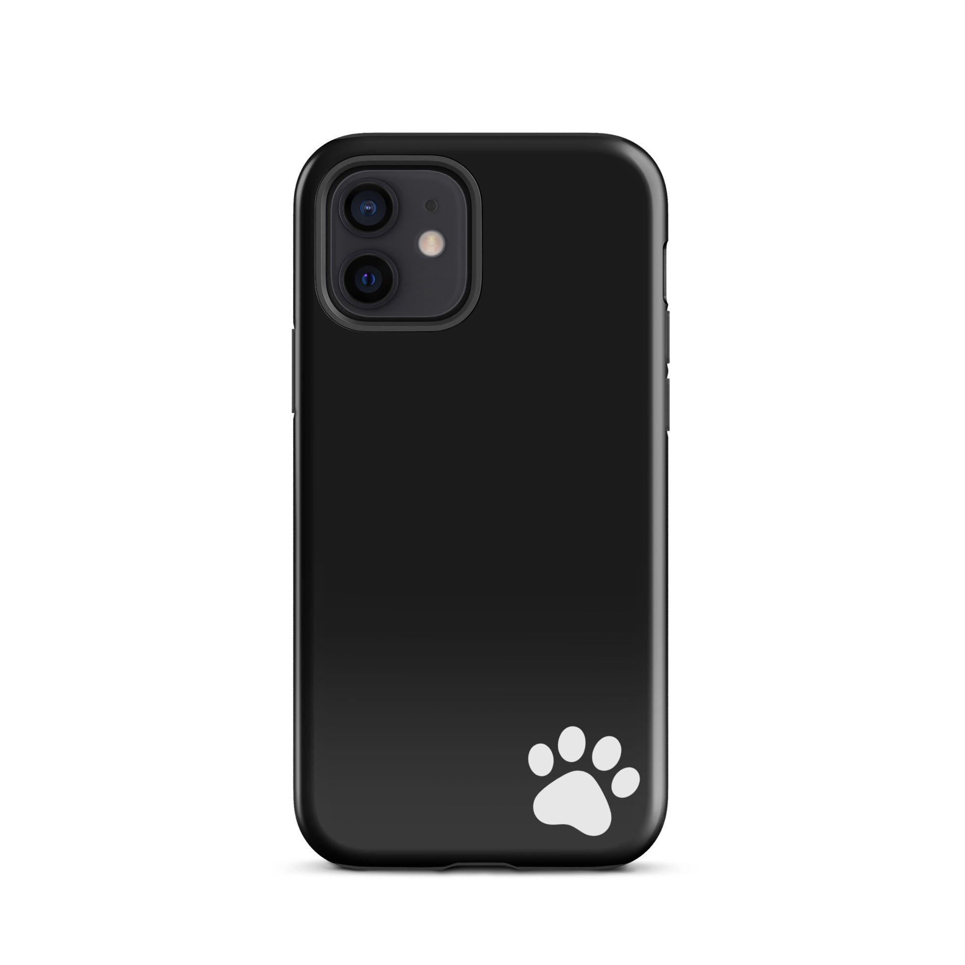 Phone Case for iPhone: Black Tough Case with White Paw Print Design