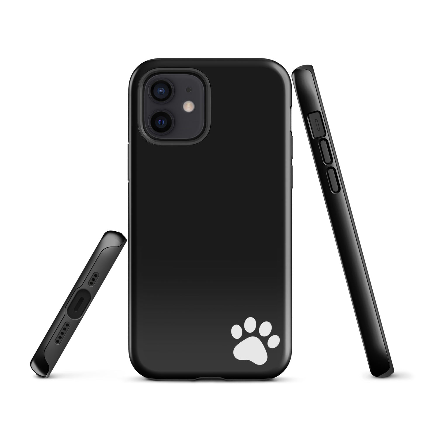 Phone Case for iPhone with black design and white paw print, minimalist tough case.