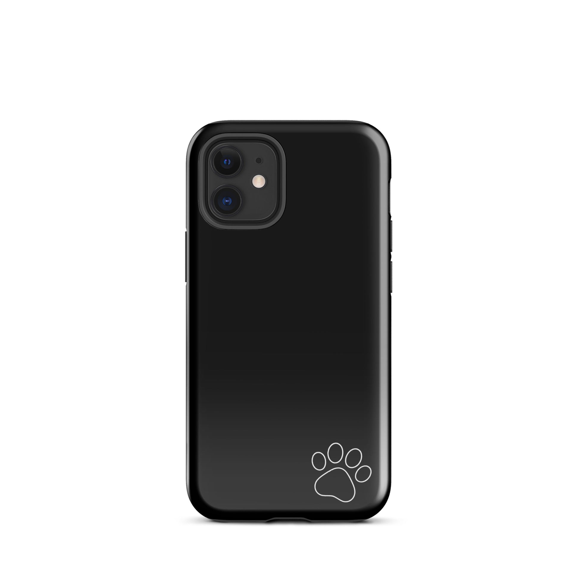 Phone Case for iPhone with minimalist paw-print design, sleek black style for pet lovers.
