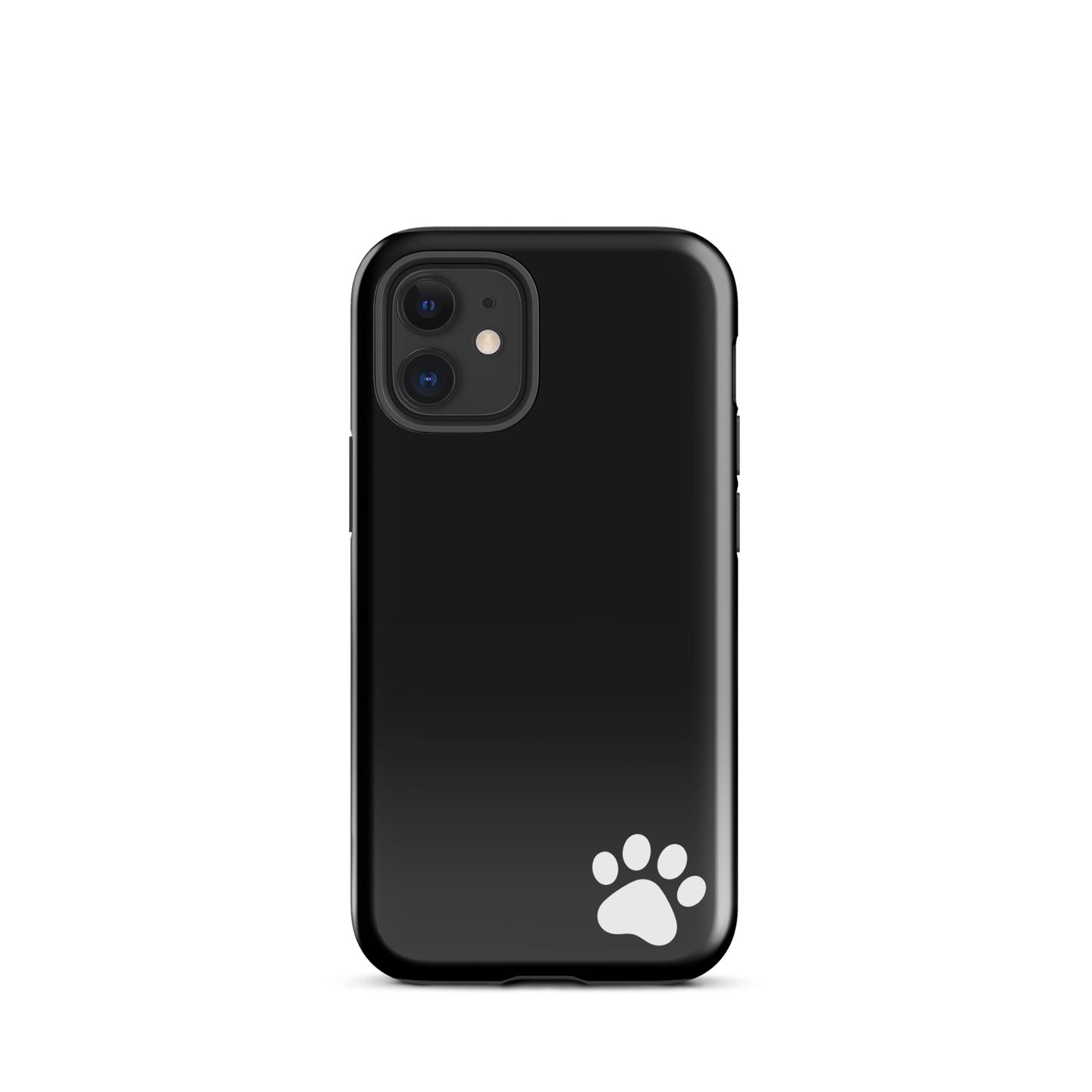 Black Phone Case for iPhone with white paw print, minimalist tough design, sleek and modern accessory for animal lovers.