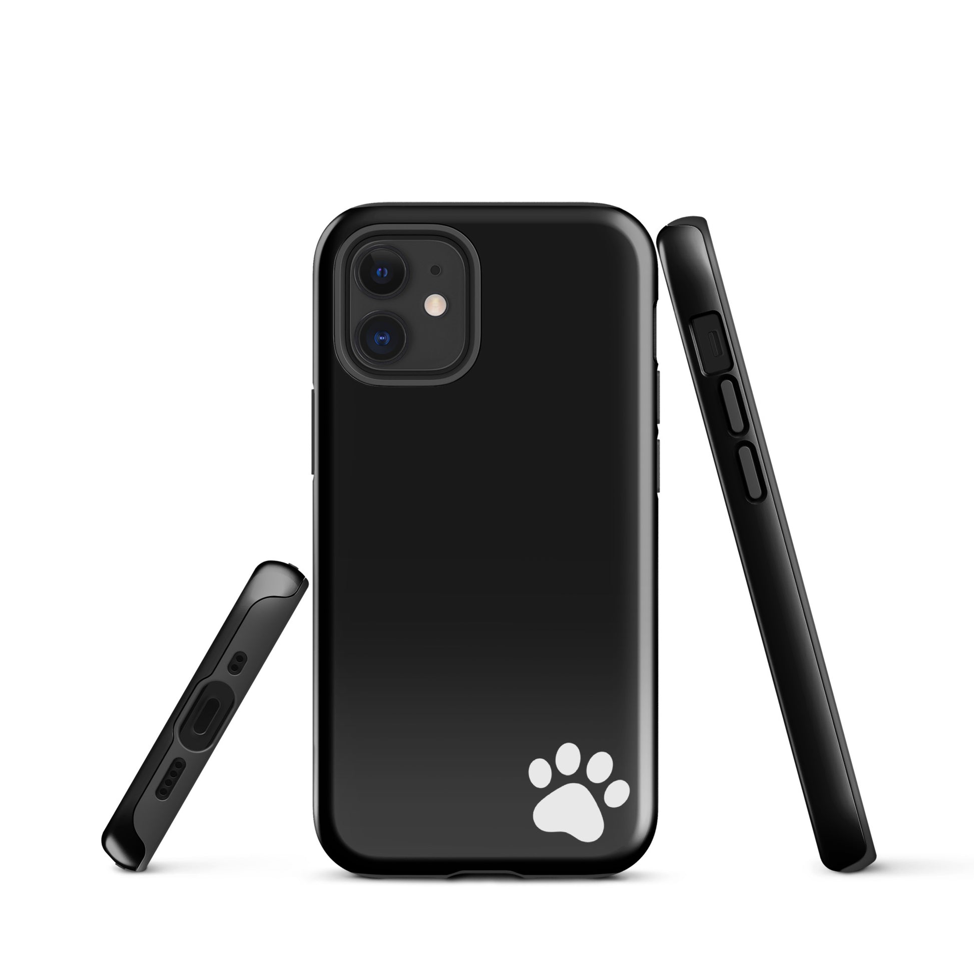 Phone Case for iPhone with paw print design, black Tough Case with minimalist style.