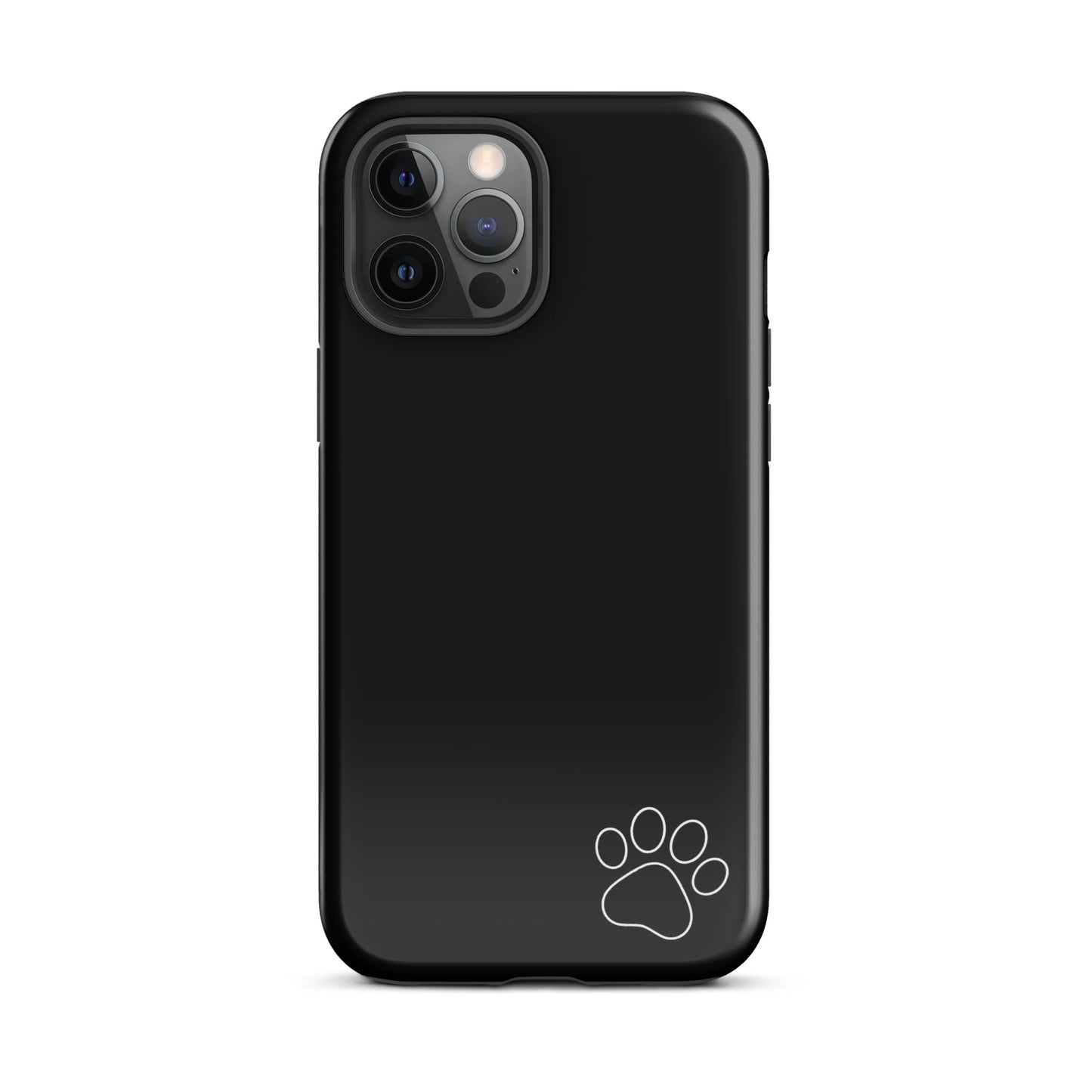 Phone Case for iPhone with paw print design, sleek black Tough Case in minimalist style.