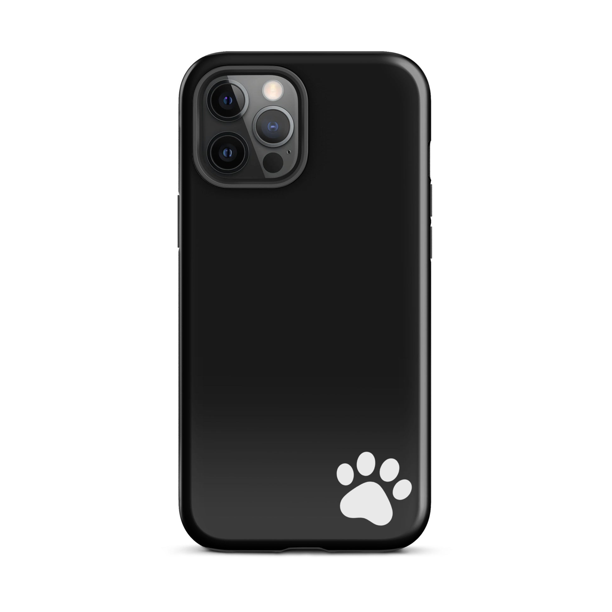 Phone Case for iPhone with black design and white paw print in the lower right corner, combining playful charm with modern elegance.