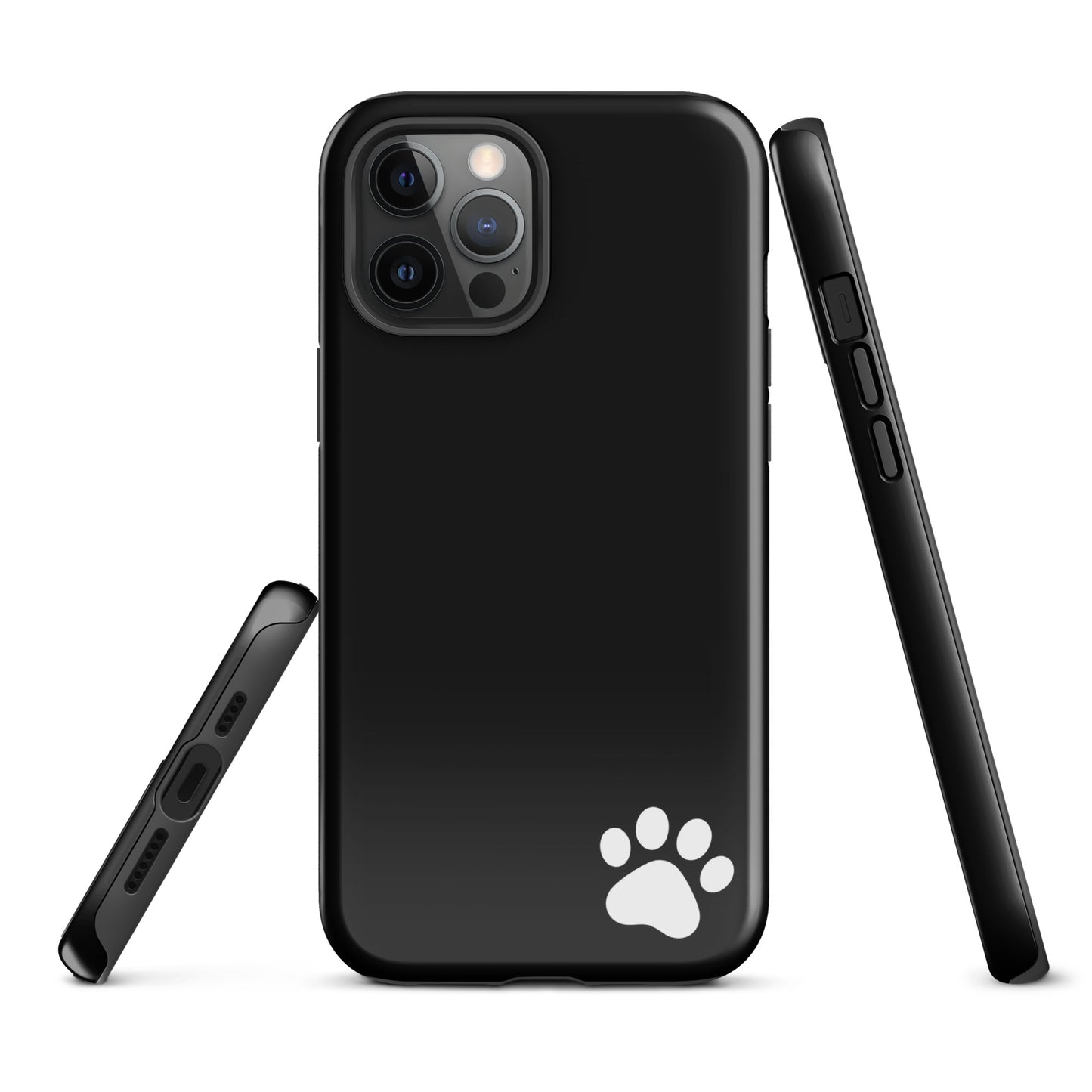 Phone Case for iPhone with black design and white paw-print, minimalist style tough case for pet lovers.