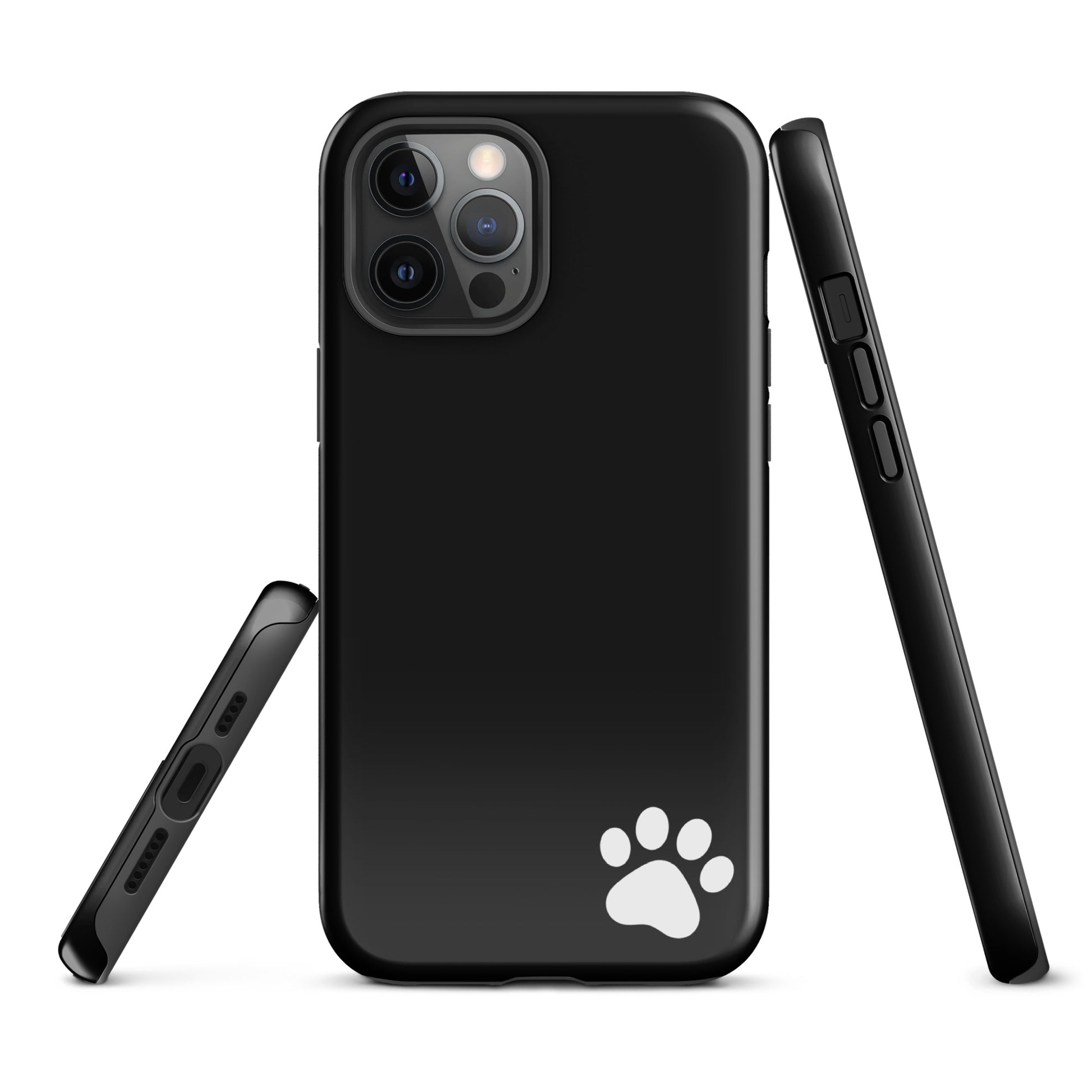 Phone Case for iPhone with black design and white paw-print, minimalist style tough case for pet lovers.