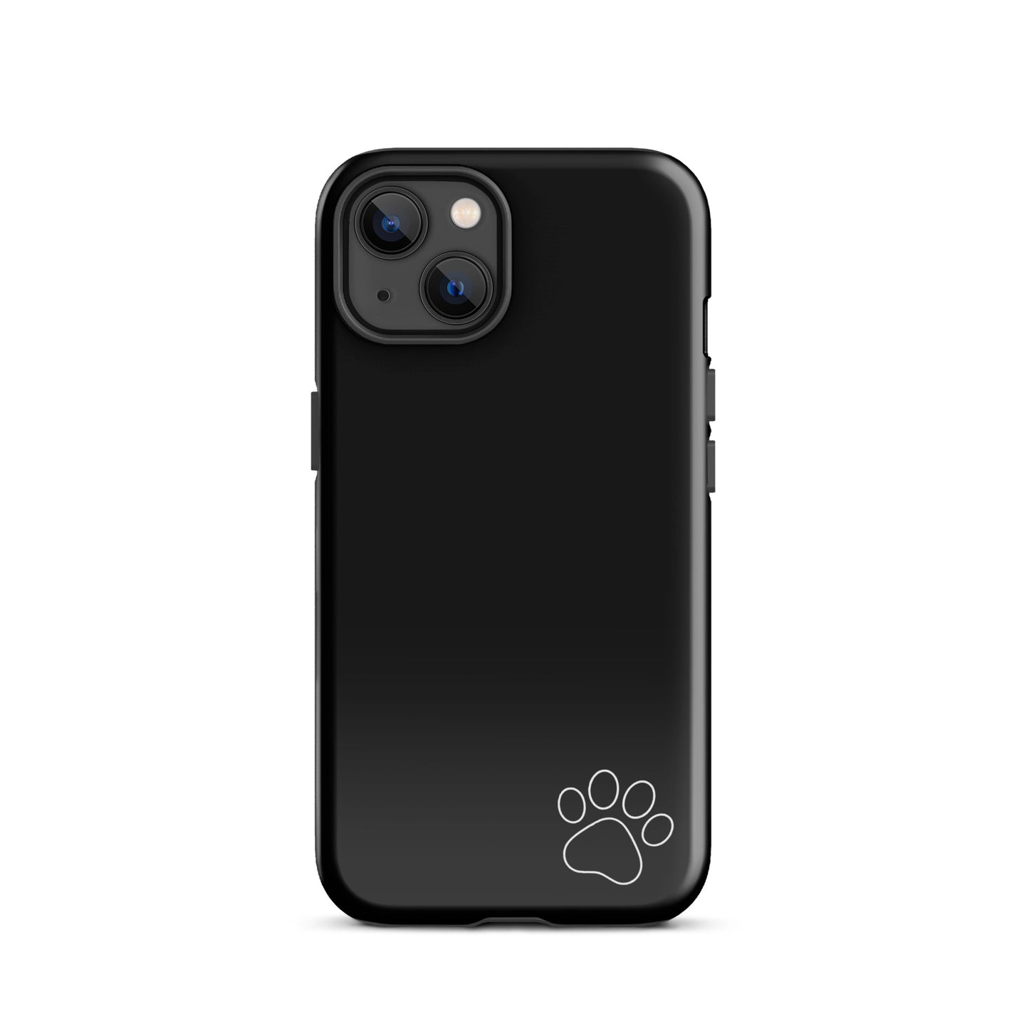Phone Case for iPhone featuring a sleek black design with a white paw print in the corner, offering minimalist protection and style.