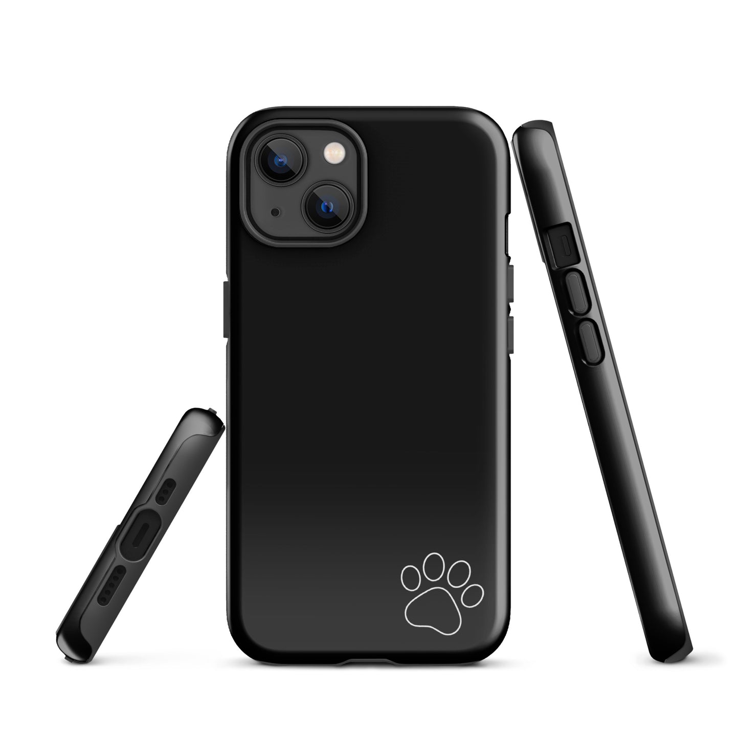 Phone Case for iPhone with paw-print design, black minimalist style, sleek Tough Case for animals lovers and stylish accessory seekers.