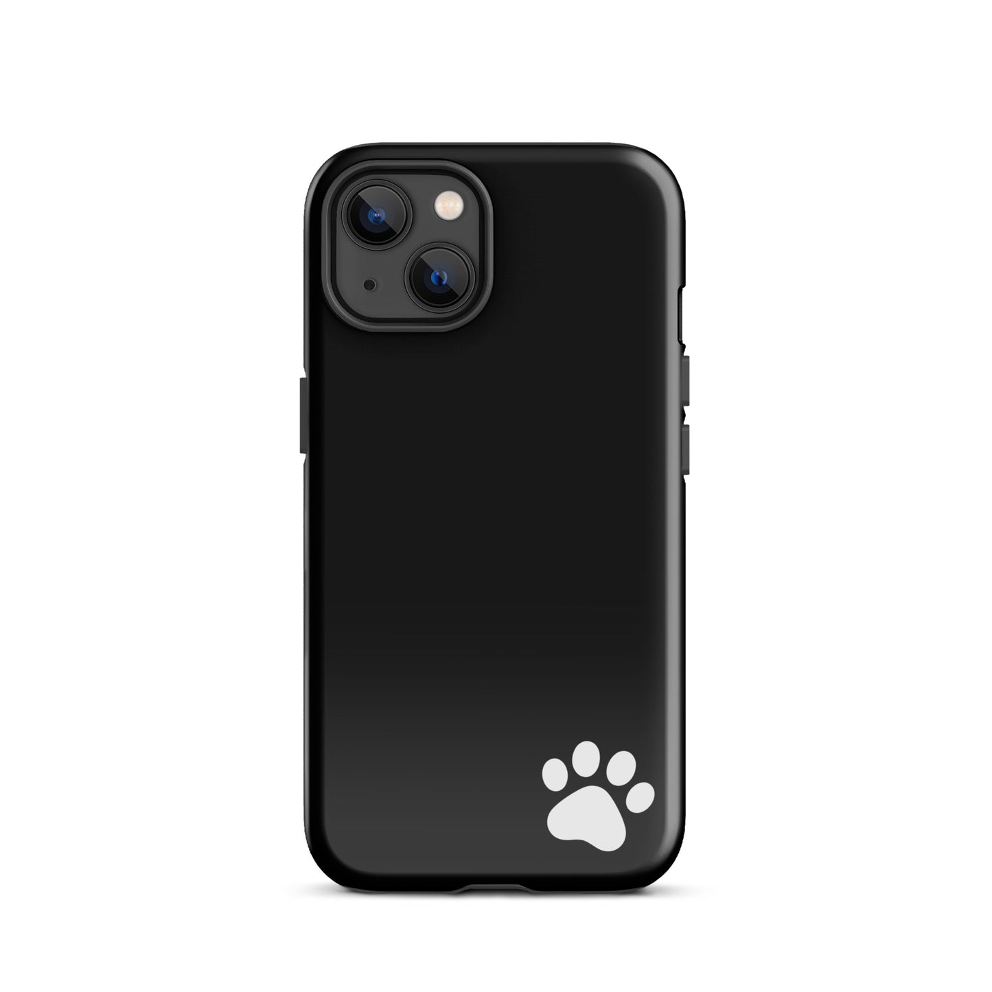 Phone Case for iPhone with minimalist black design and white paw-print in lower corner, emphasizing style and personality.
