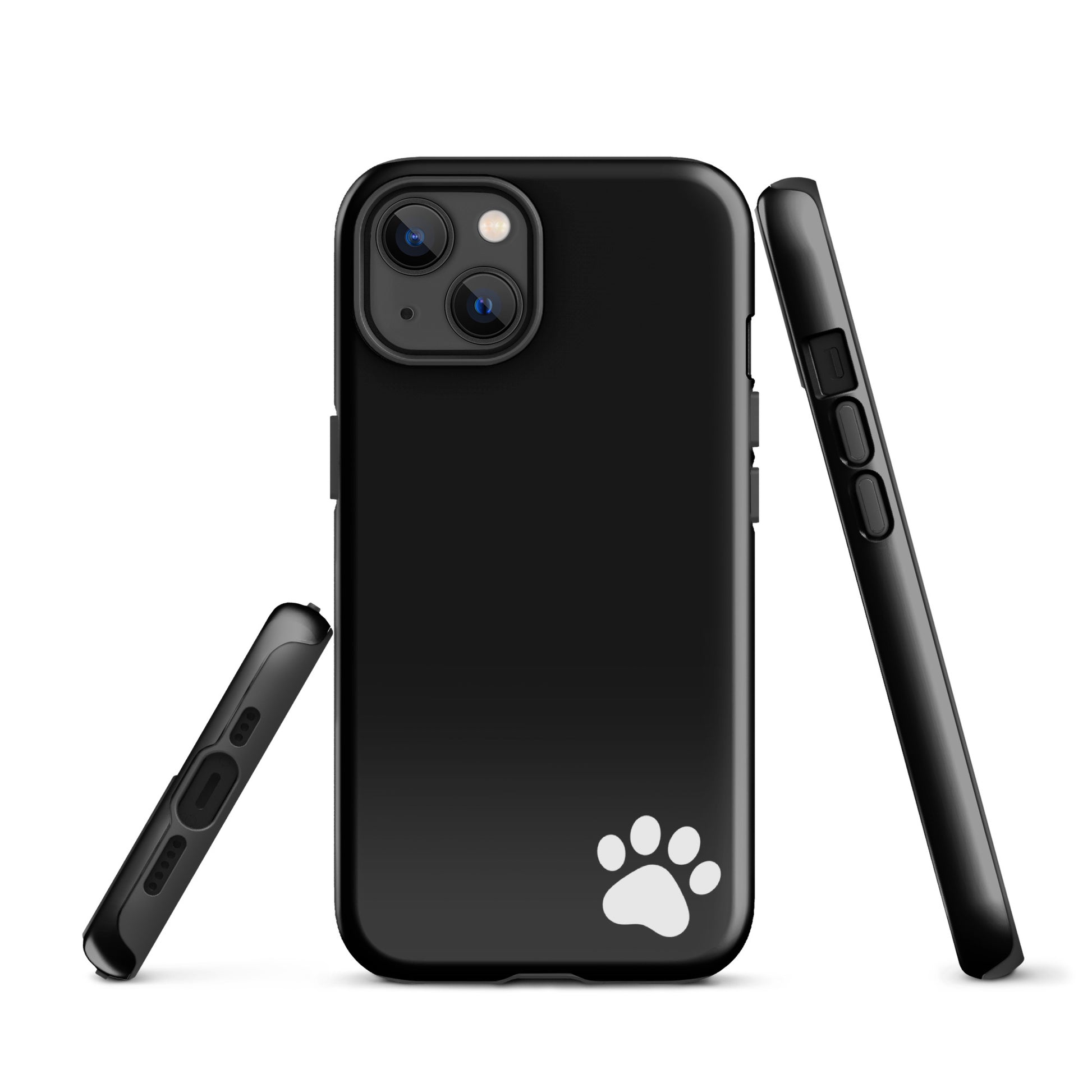 Phone Case for iPhone with white paw print design, black Tough Case, minimalist style, ideal for pet lovers and animal enthusiasts.