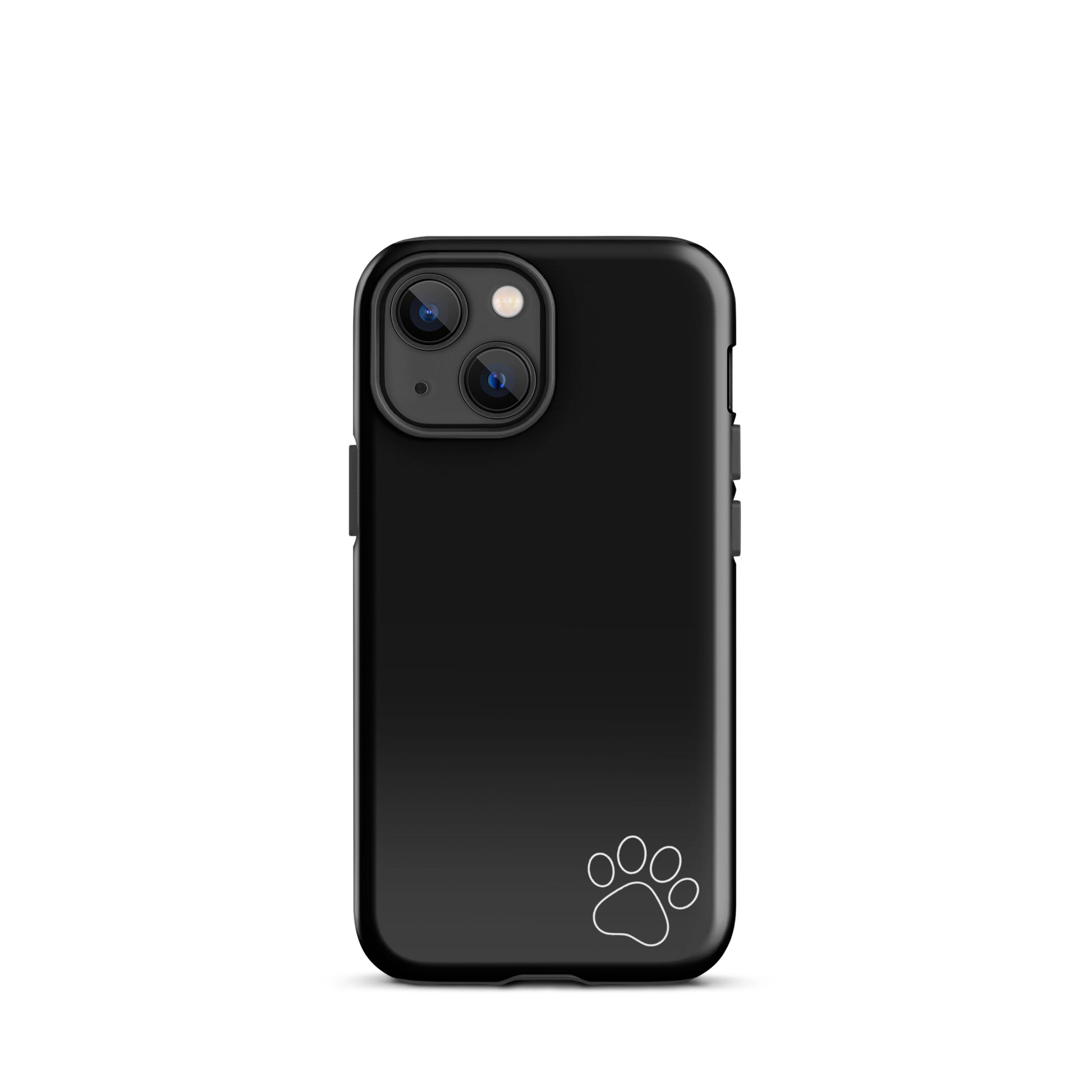 Phone Case for iPhone with black design and white paw print, featuring a minimalist and tough style.