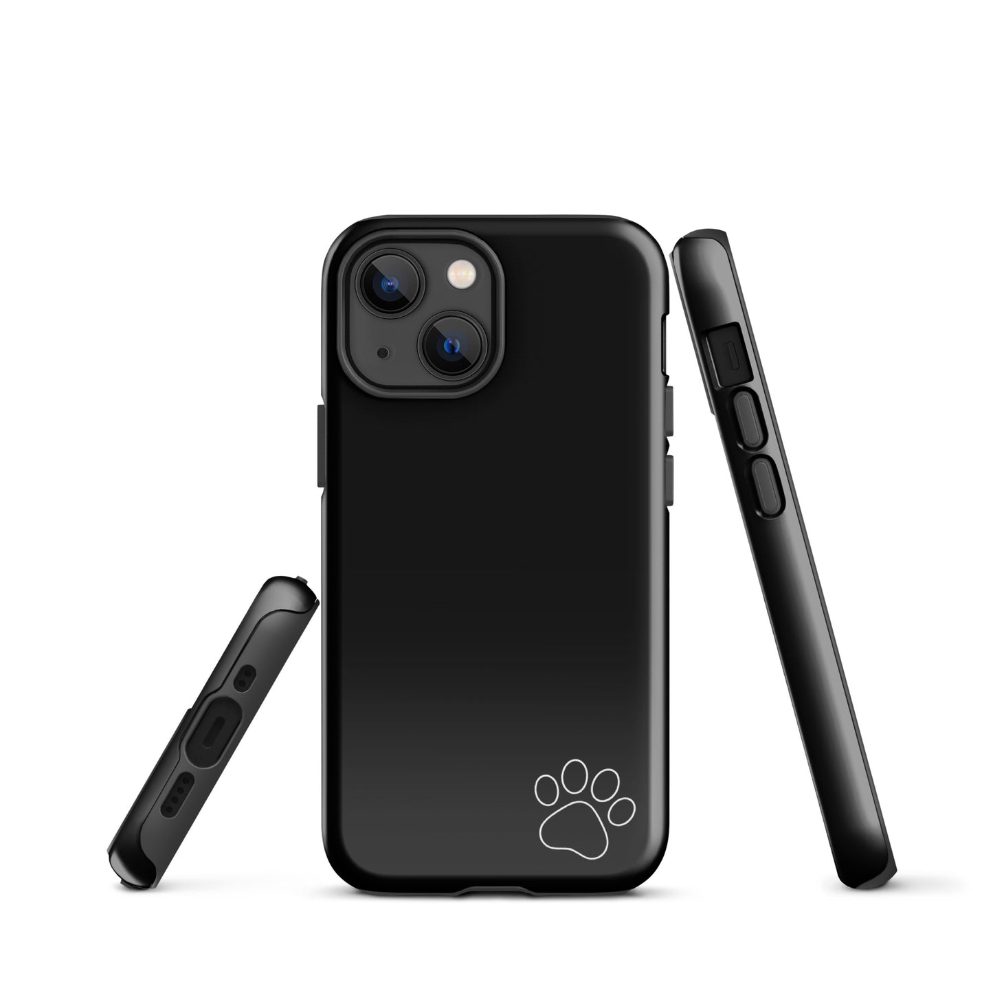 Black Phone Case for iPhone with white paw print design, featuring minimalist aesthetic and durable protection.