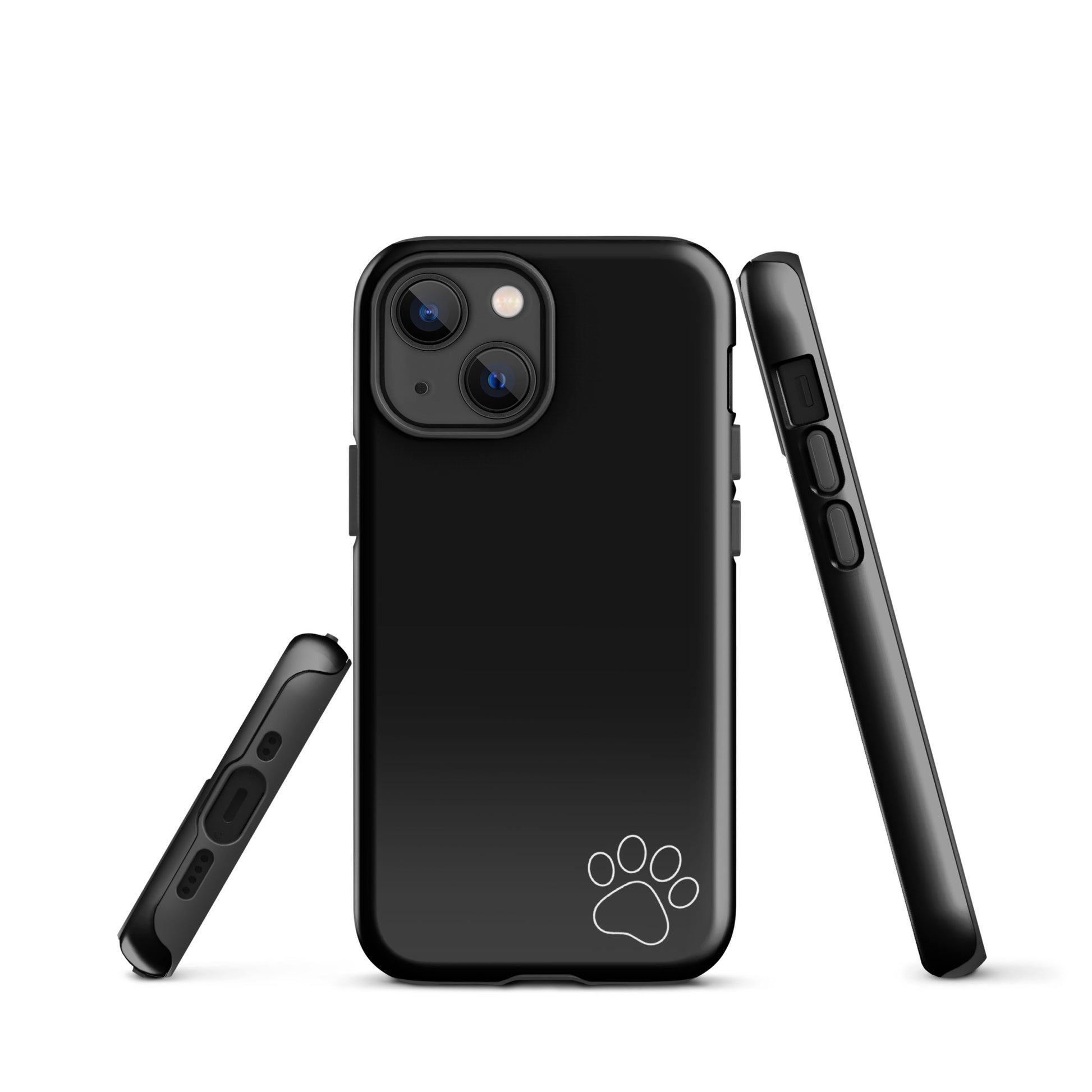 Black Phone Case for iPhone with white paw print design, featuring minimalist aesthetic and durable protection.