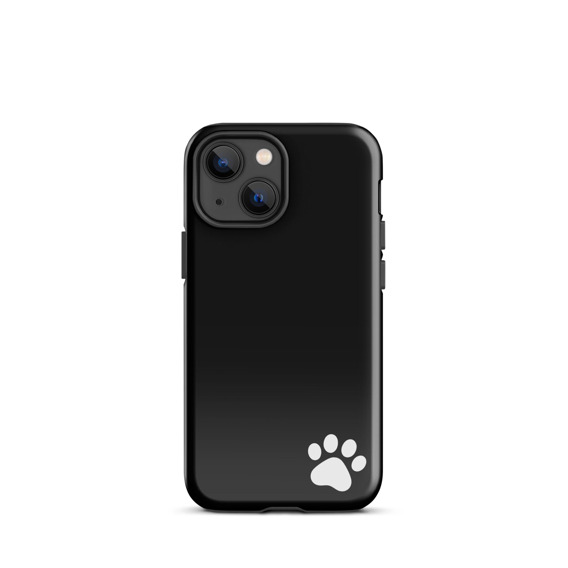 Black iPhone Phone Case with white paw print, minimalist tough design for pet lovers and style enthusiasts.