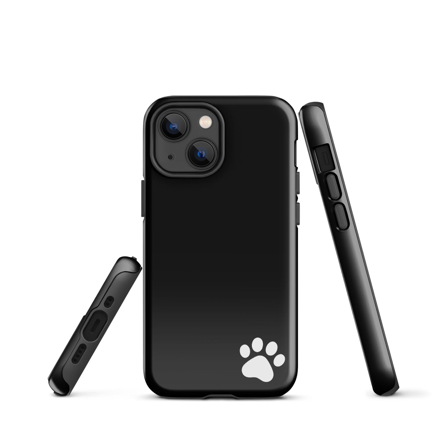 Phone Case for iPhone with white paw print, black minimalist tough design emphasizing style and durability