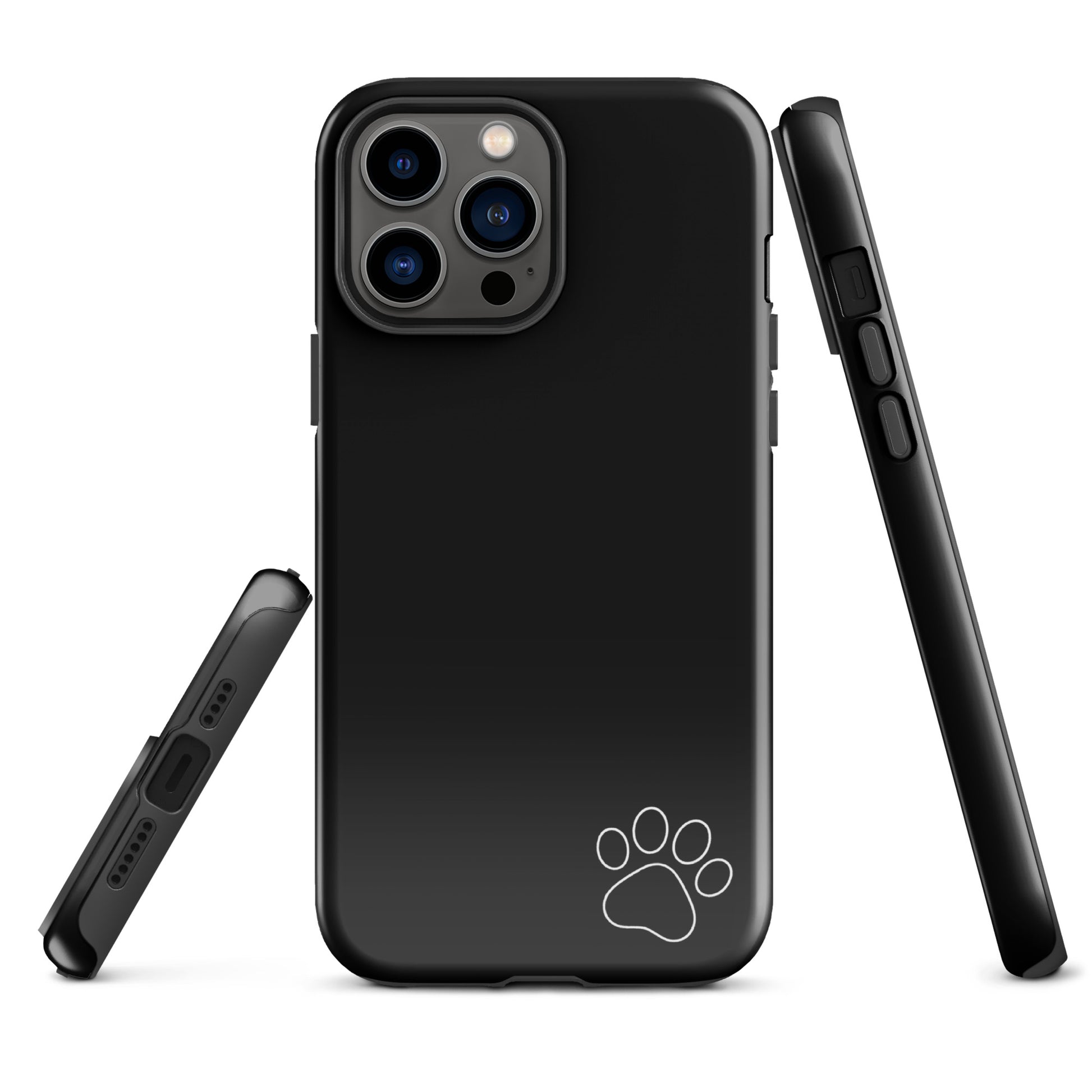Phone Case with paw print design for iPhone, black minimalist Tough Case for animal lovers.