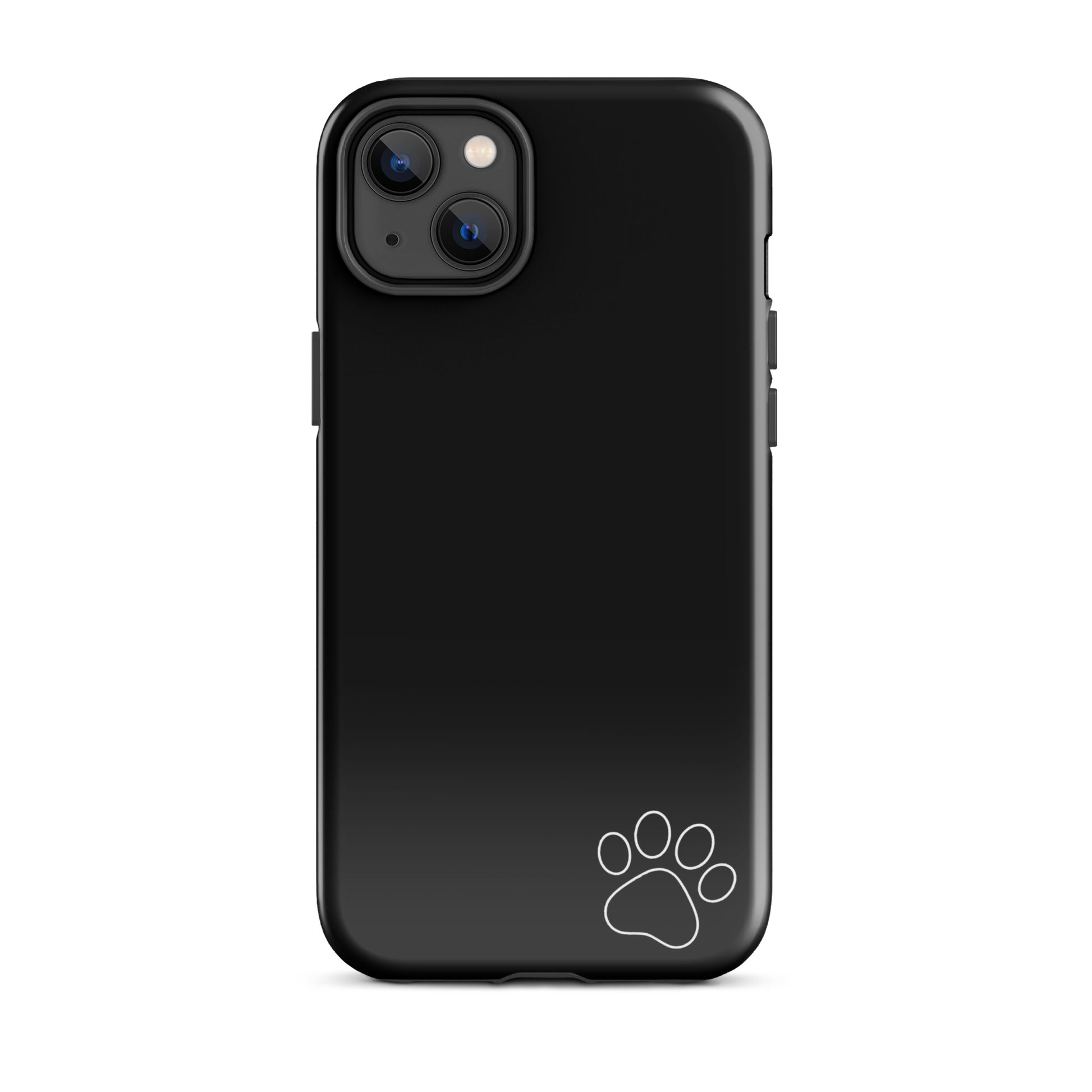 Black Phone Case for iPhone with white paw print design, minimalist and stylish tough case for pet lovers.