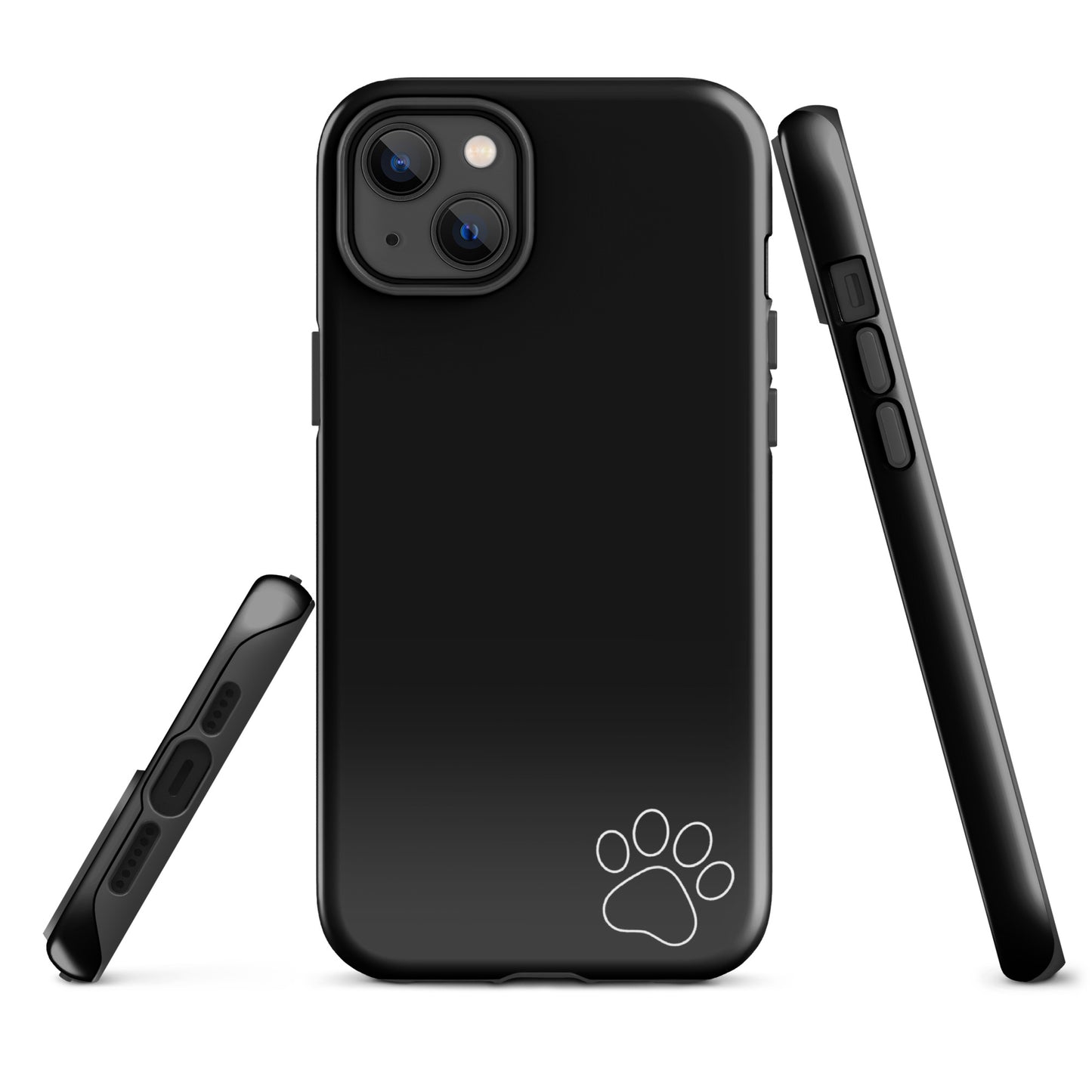 Phone Case for iPhone with paw-print design, black luxe minimalist tough case with sleek profile and modern style.