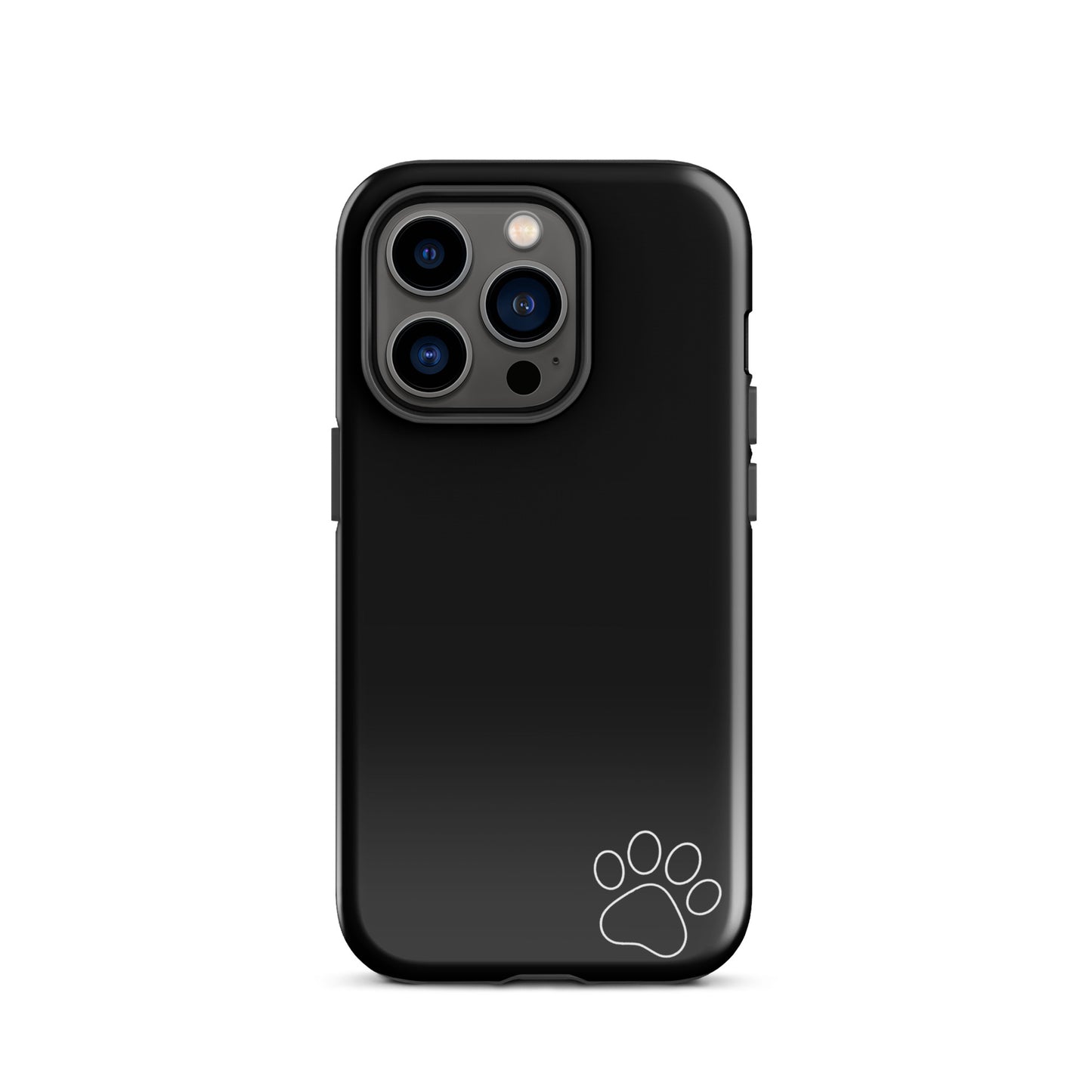 Black Phone Case for iPhone with white paw print design, minimalist style, tough case for protection, perfect for animal lovers.