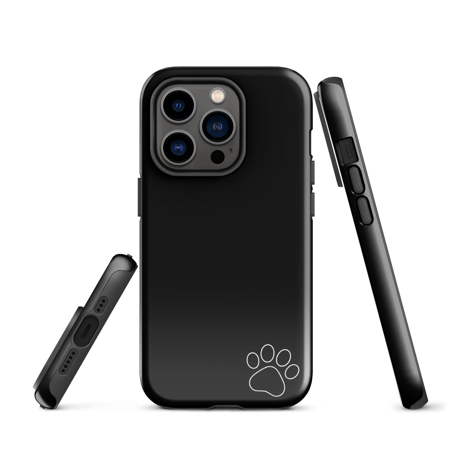 Phone Case for iPhone with minimalist black design featuring a white paw print. Luxe minimalist tough case for pet lovers.