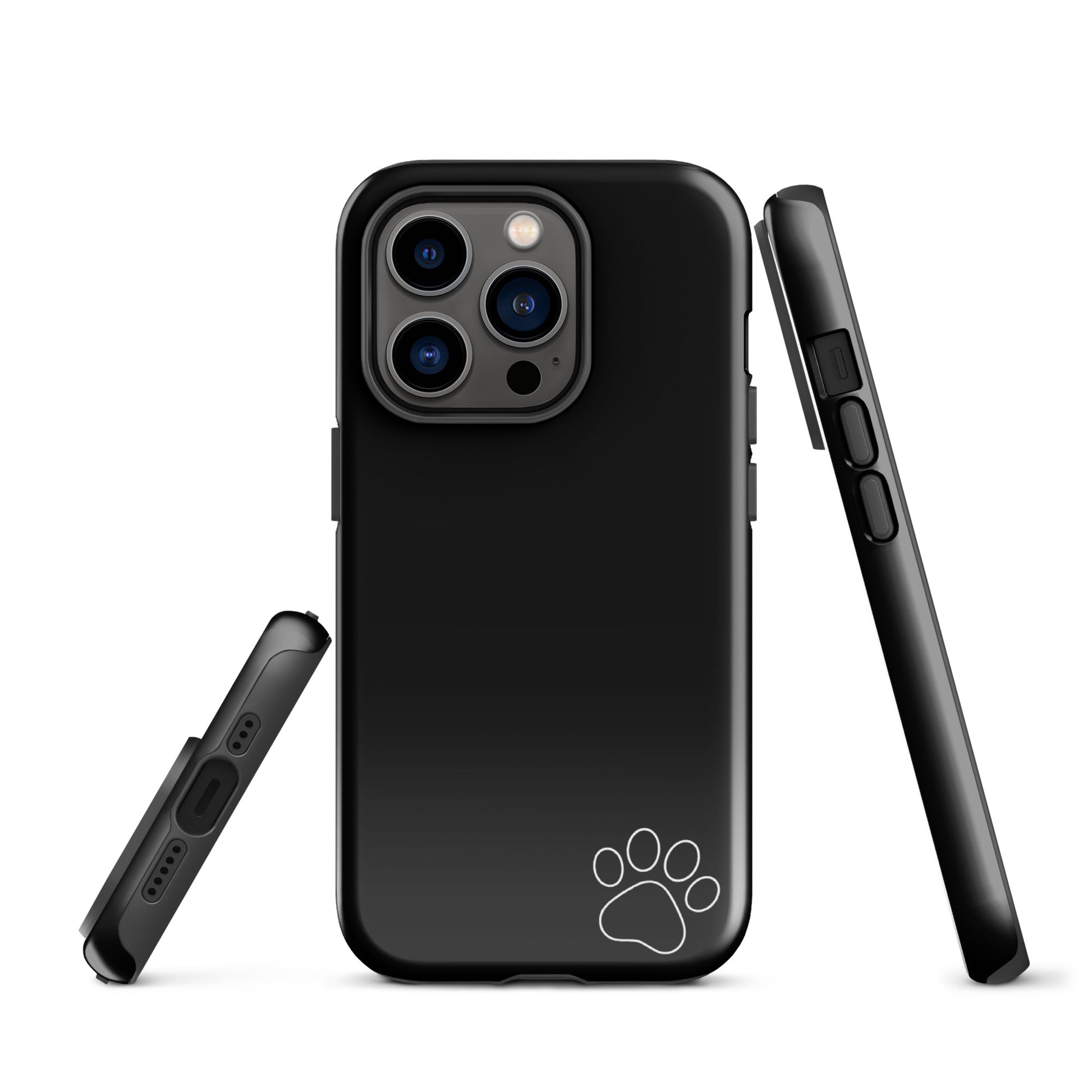 Phone Case for iPhone with minimalist black design featuring a white paw print. Luxe minimalist tough case for pet lovers.