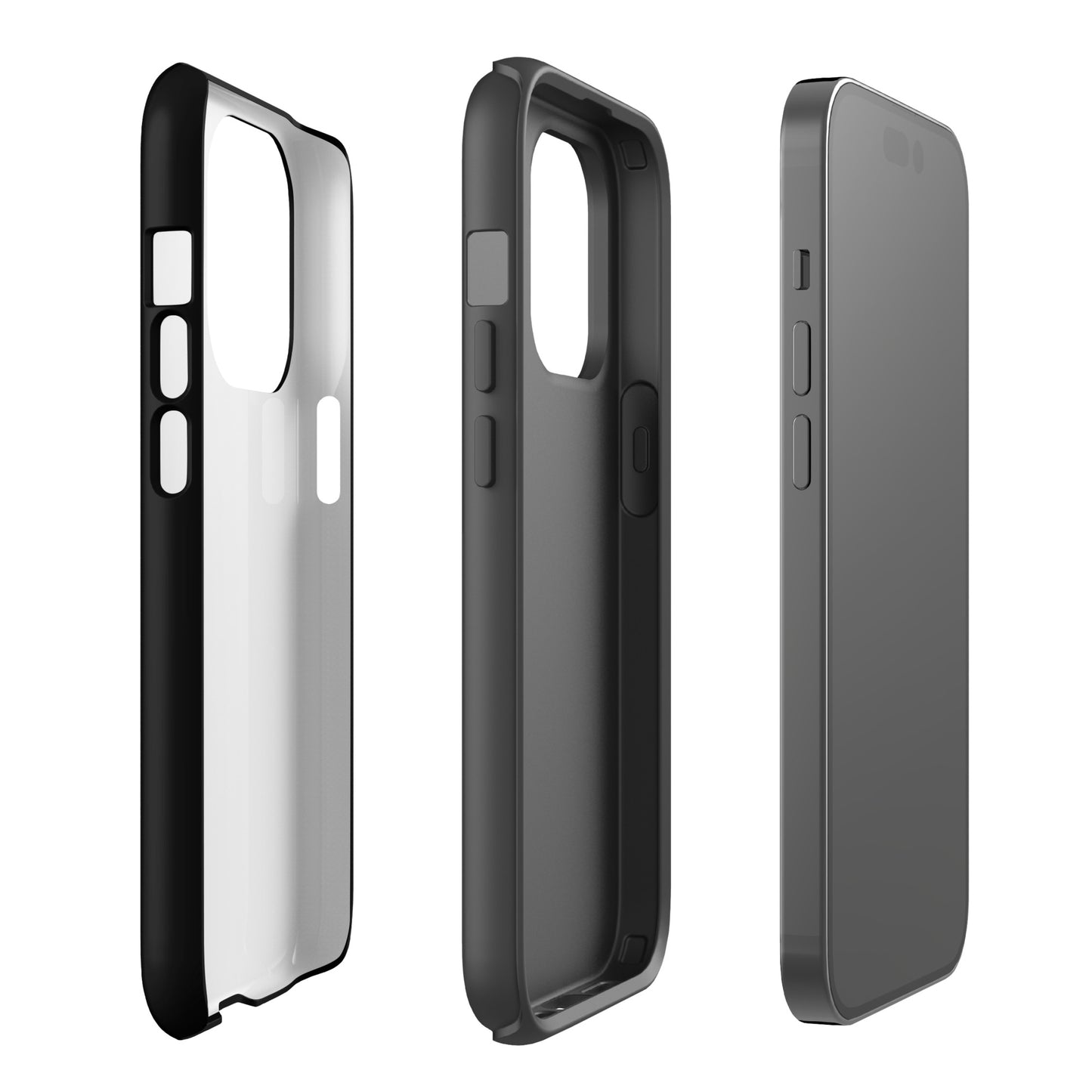 Three views of a Phone Case for iPhone with paw-print design, highlighting its durable and sleek black minimalist style.
