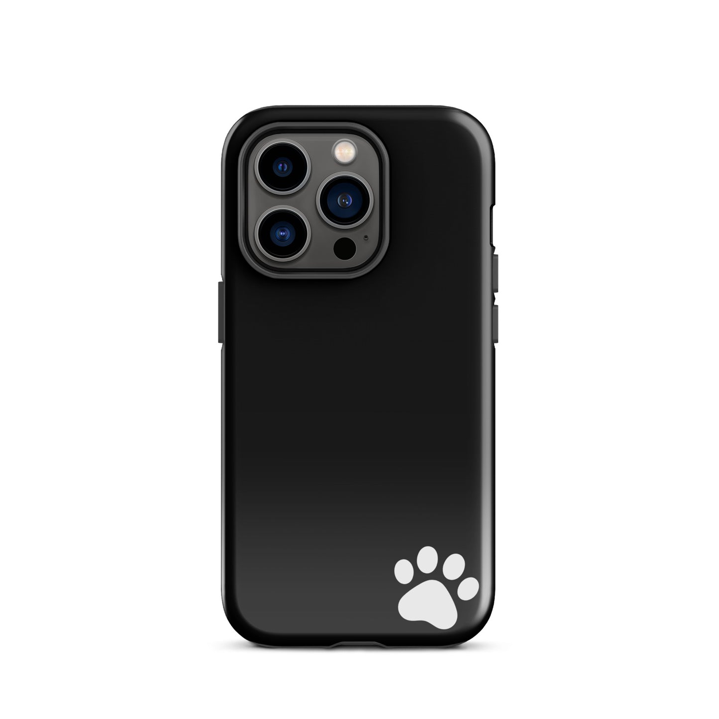 Phone Case for iPhone with luxe black design and white paw print, minimalist tough case