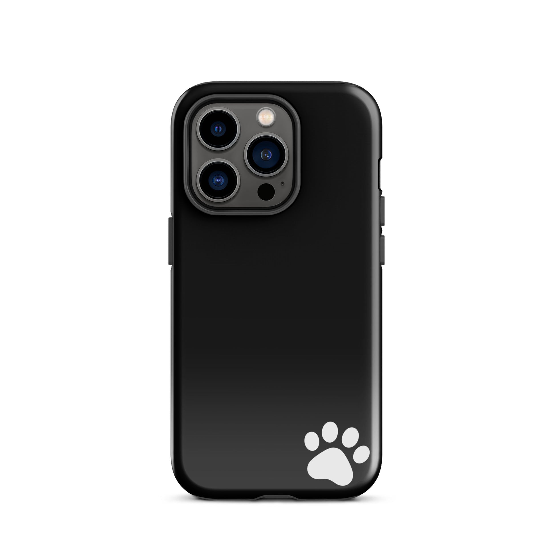 Phone Case for iPhone with luxe black design and white paw print, minimalist tough case
