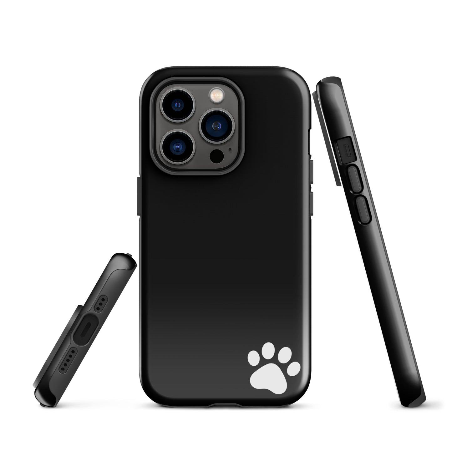 Phone Case for iPhone with black minimalist design and white paw print detail.