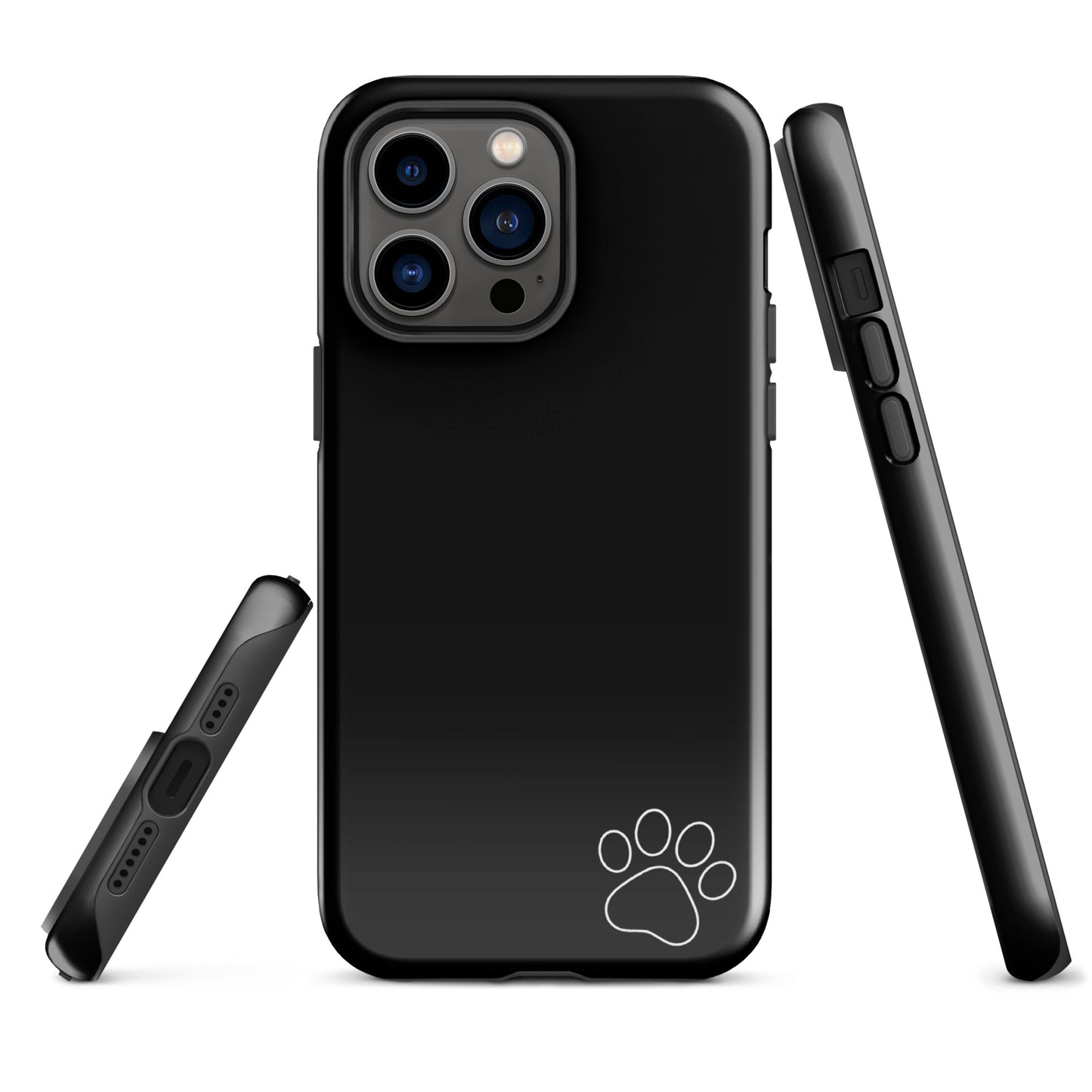 Phone Case for iPhone with minimalist paw print design, black tough case featuring sleek modern style for playful yet sophisticated look.