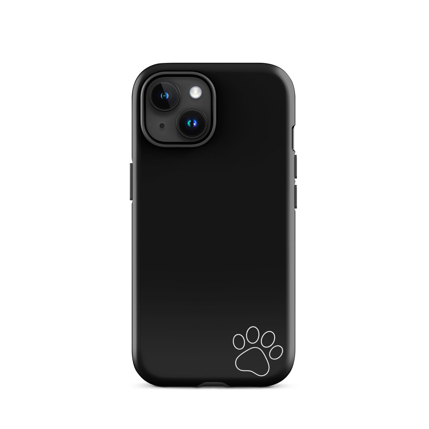 Black Phone Case for iPhone with small white paw print design, minimalist tough case with playful charm for animal lovers.