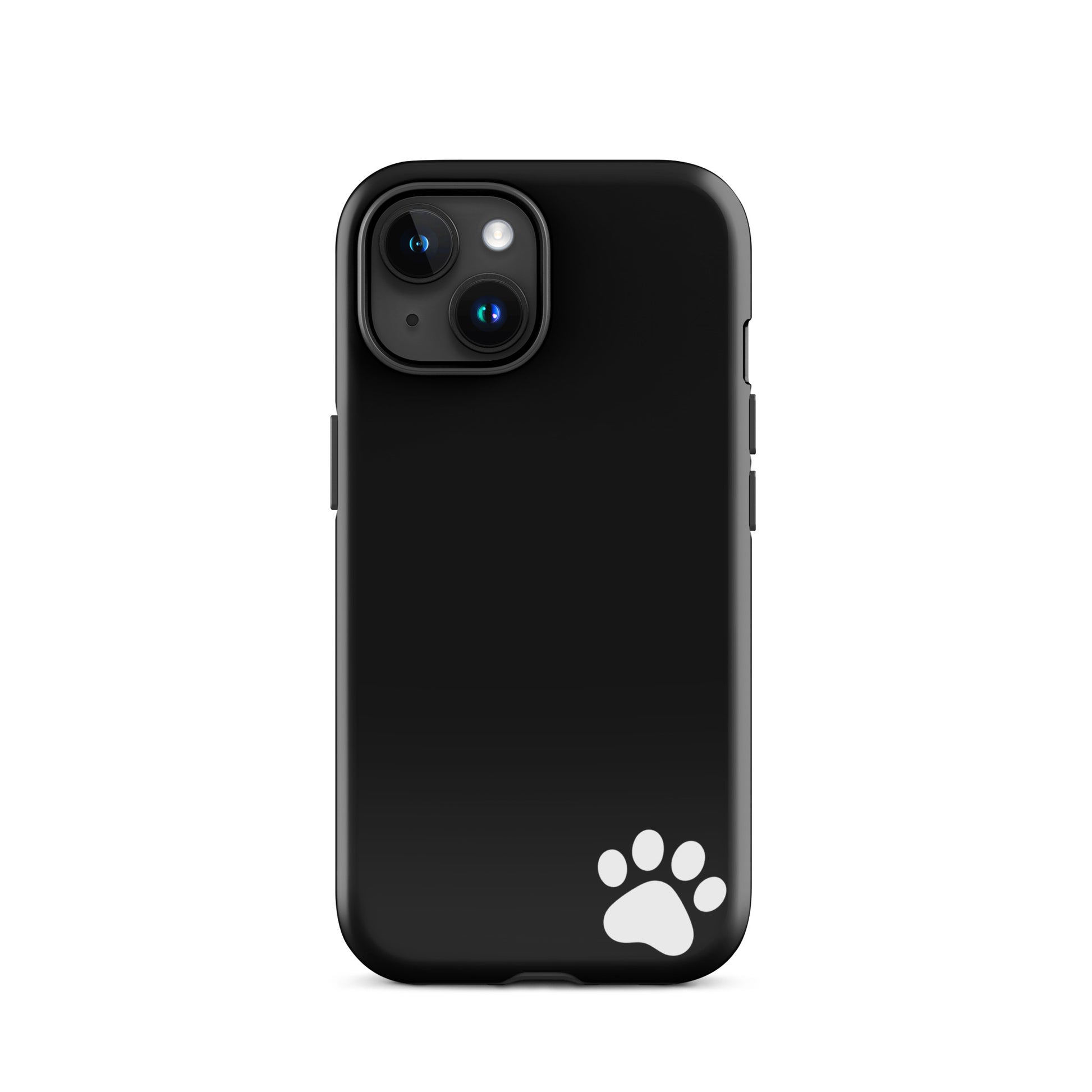Phone Case for iPhone - Black minimalist case with white paw print design in corner.