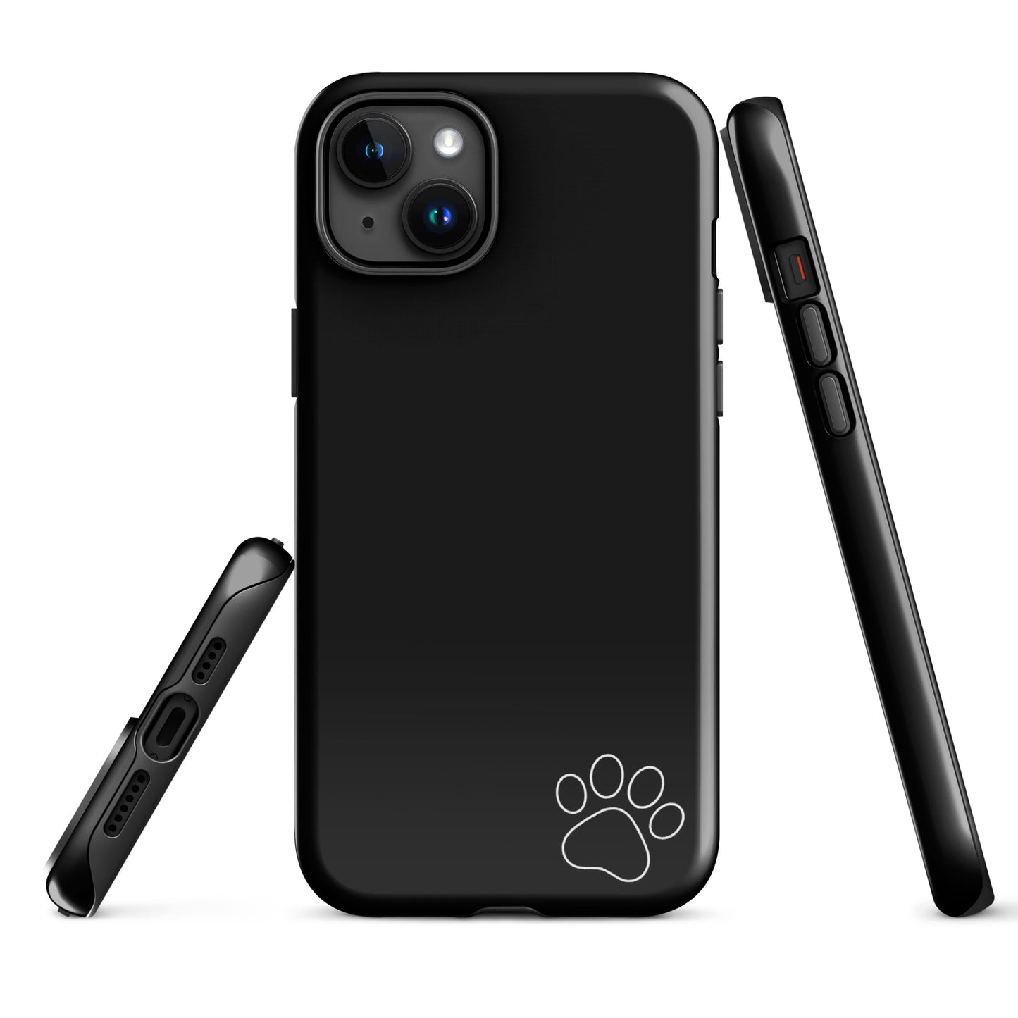 Phone Case for iPhone with black design and white paw print, Luxe Minimalist Tough Case for durability and style.