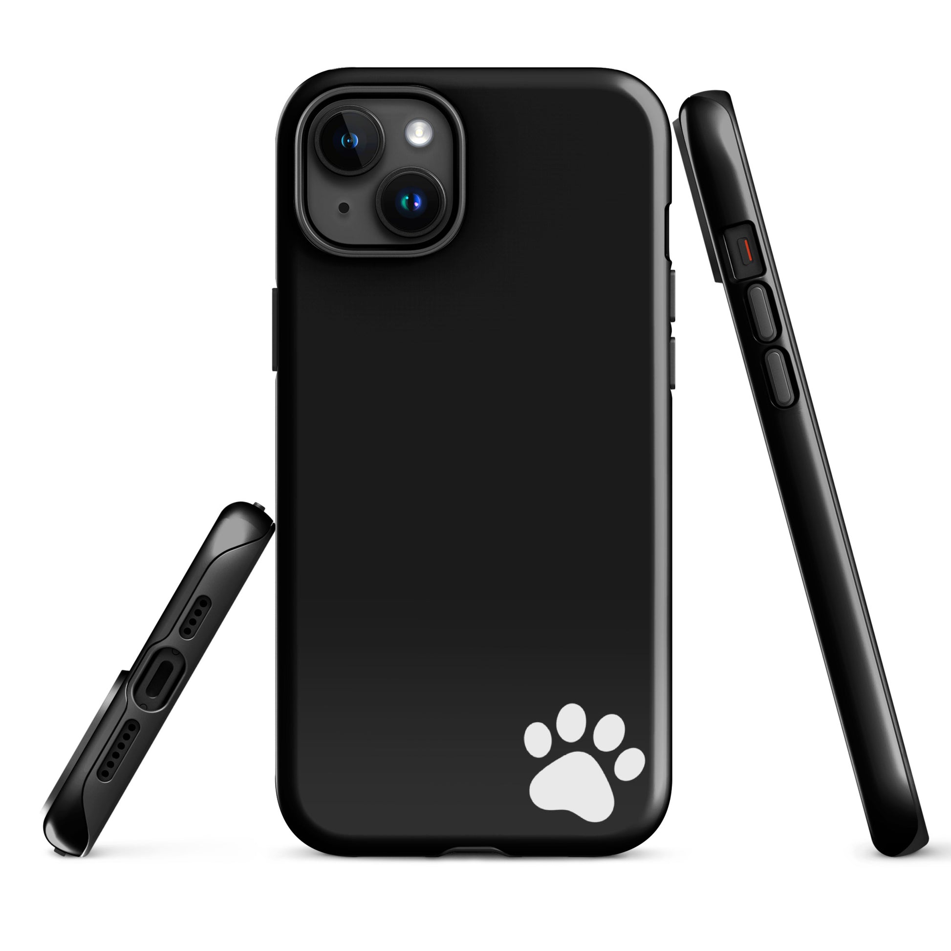 Black Phone Case for iPhone with white paw print, minimalist and tough design