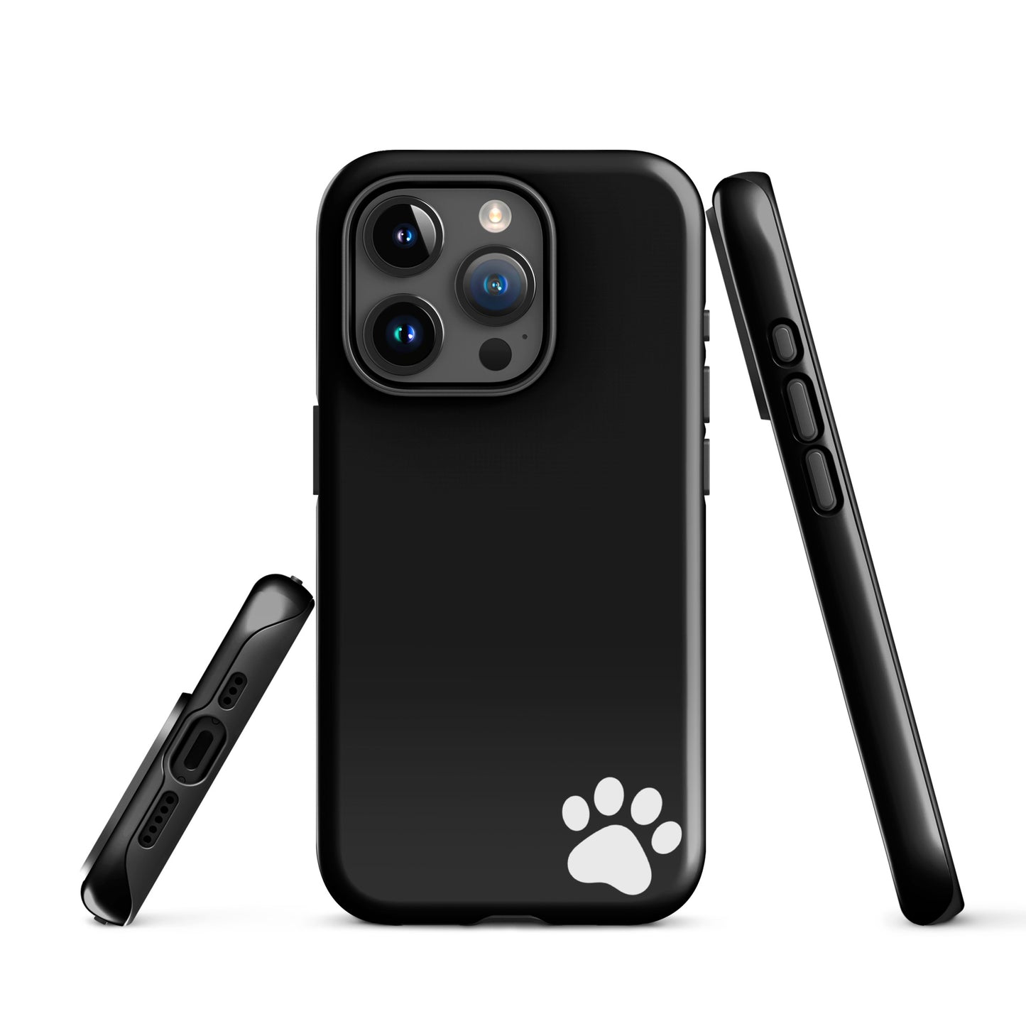 Sleek black Phone Case for iPhone with white paw print design, minimalist and tough.